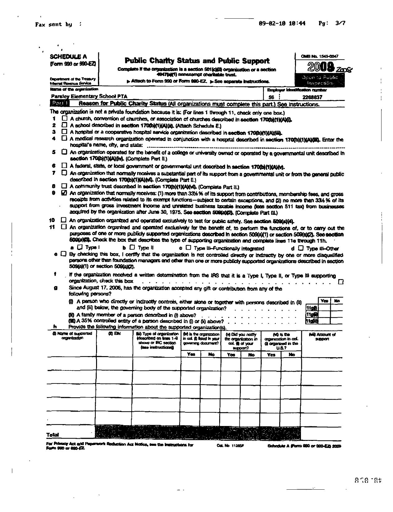 Image of first page of 2008 Form 990ER for North Carolina PTA - Masonboro Elementary School PTA