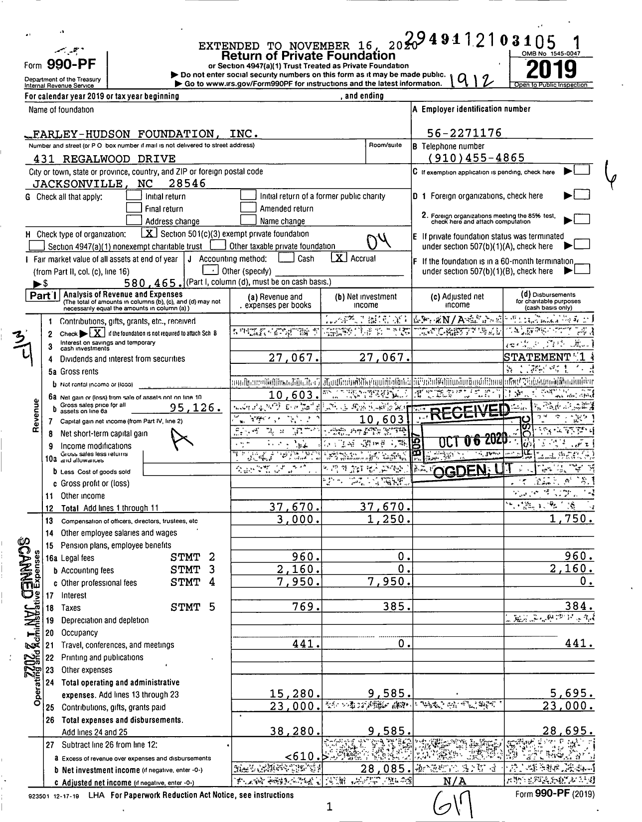 Image of first page of 2019 Form 990PF for Farley-Hudson Foundation