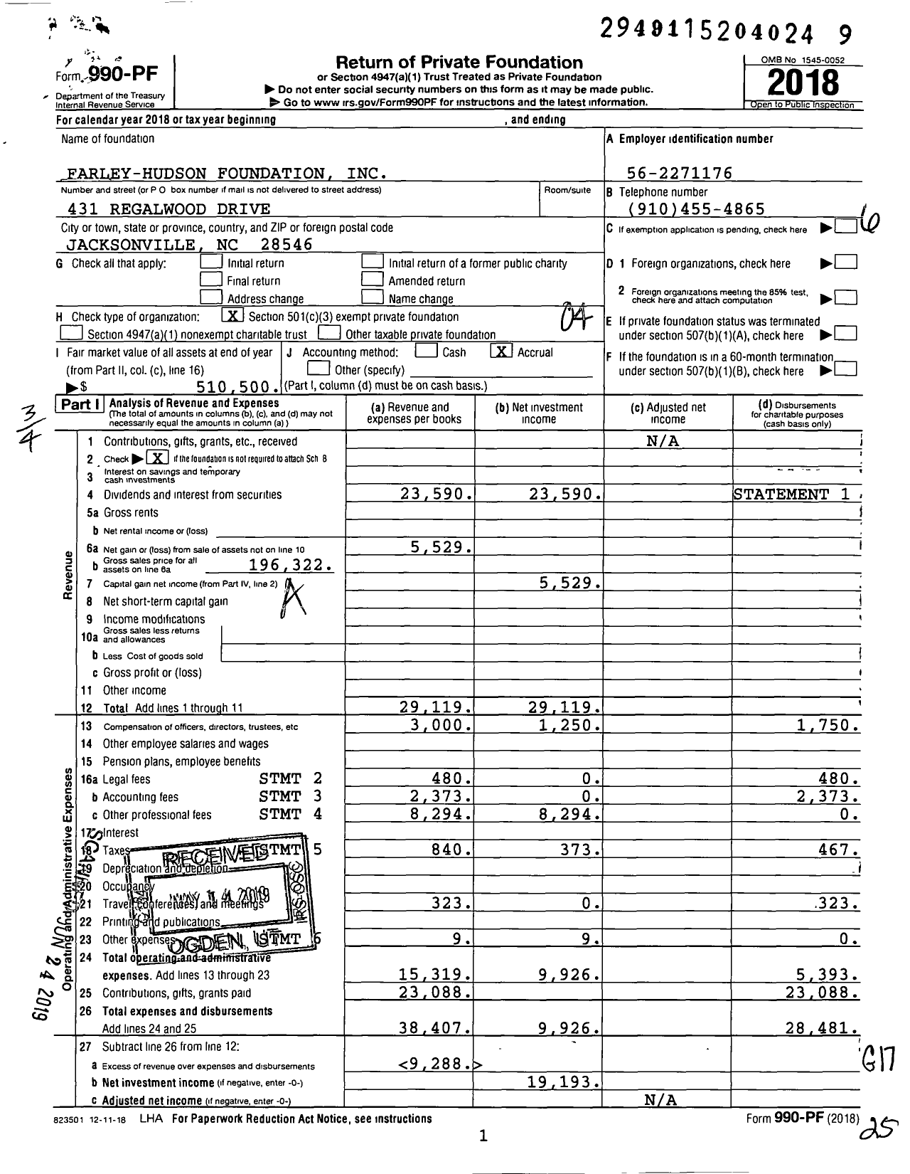 Image of first page of 2018 Form 990PF for Farley-Hudson Foundation