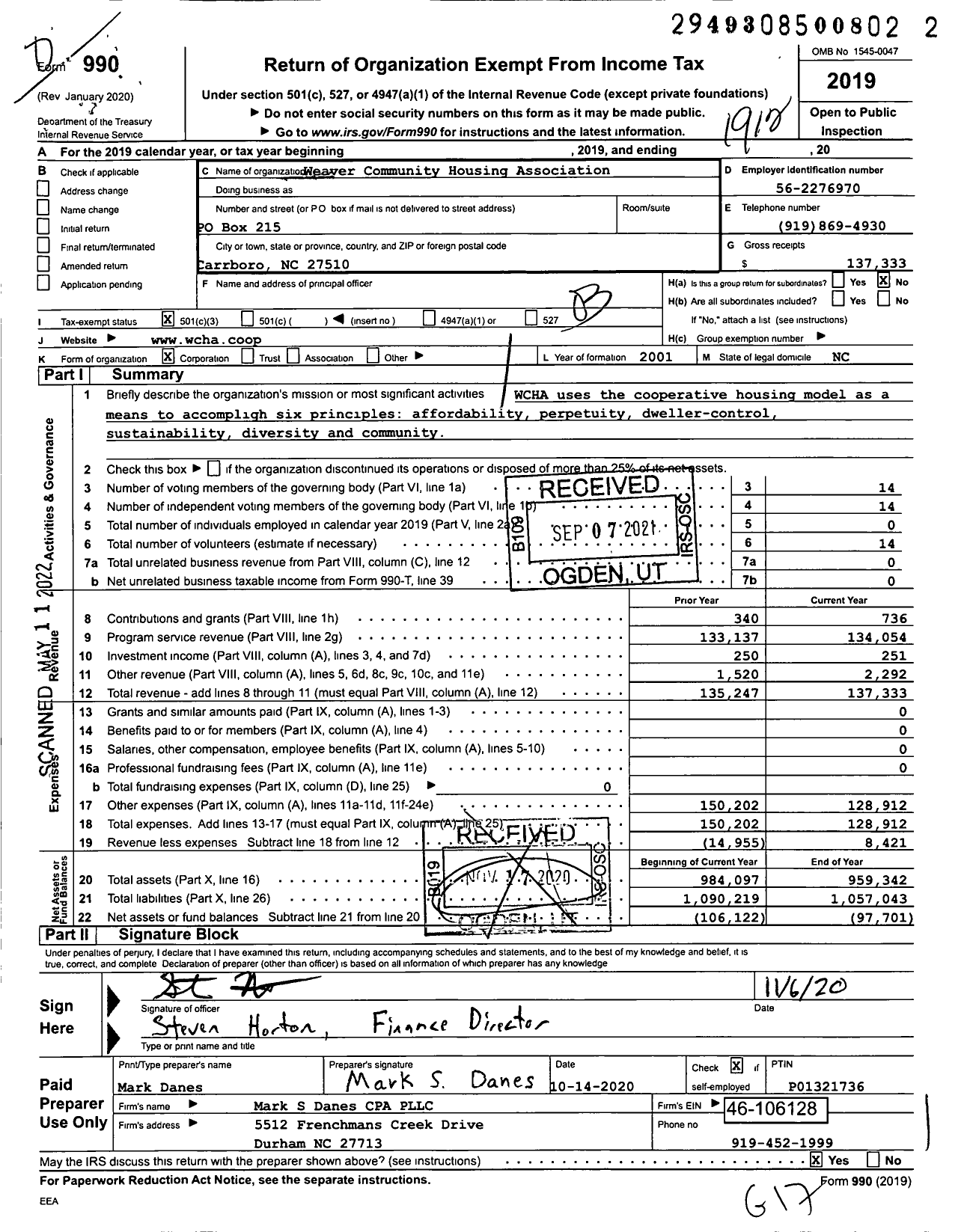 Image of first page of 2019 Form 990 for Weaver Community Housing Association