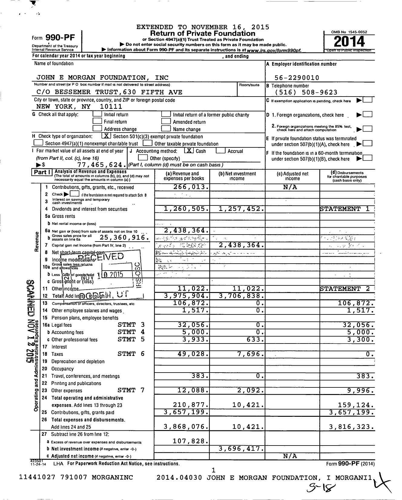 Image of first page of 2014 Form 990PF for John E Morgan Foundation