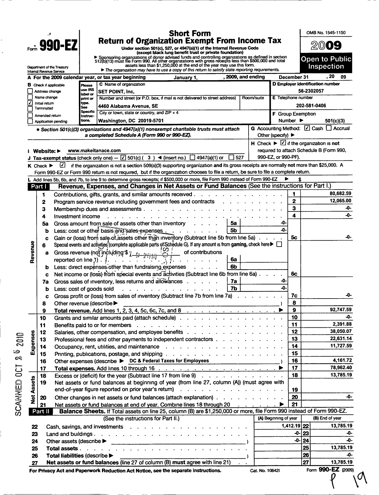 Image of first page of 2009 Form 990EZ for Set Point