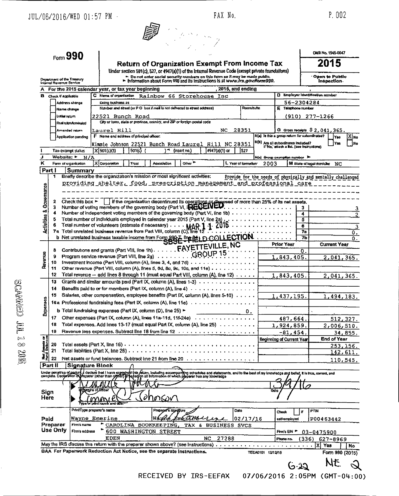 Image of first page of 2015 Form 990 for Rainbow 66 Storehouse Diversity with Destiny