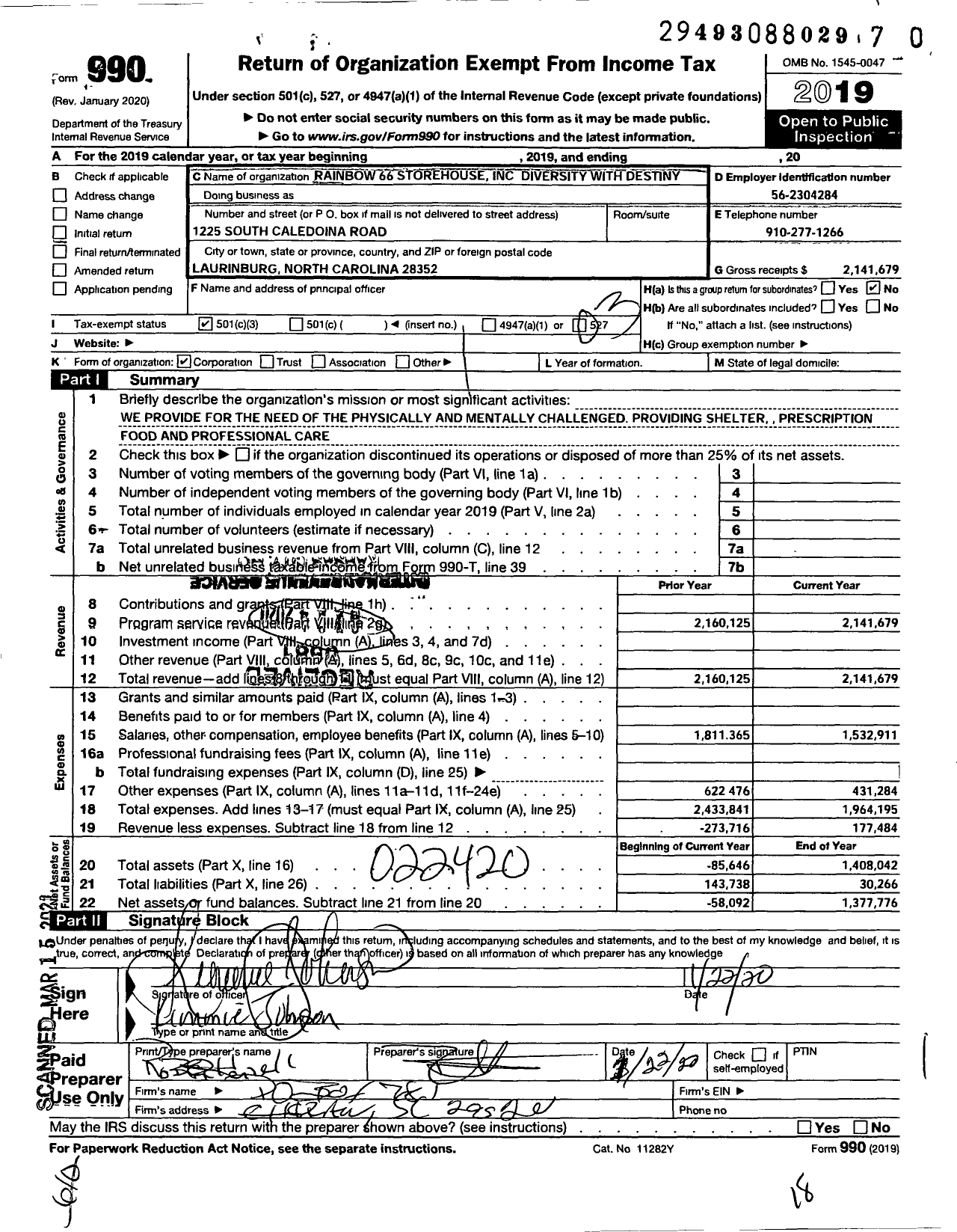 Image of first page of 2019 Form 990 for Rainbow 66 Storehouse Diversity with Destiny