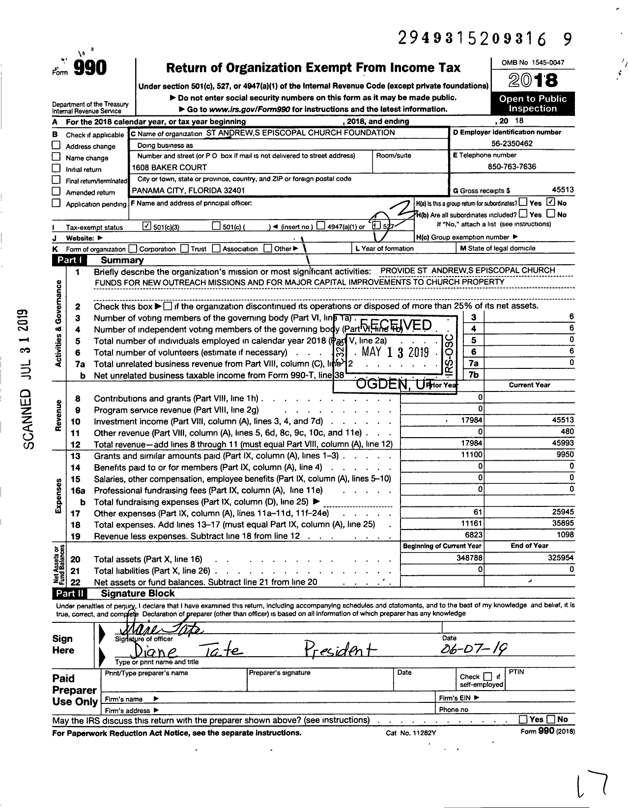 Image of first page of 2018 Form 990 for St Andrews Episcopal Church Foundation