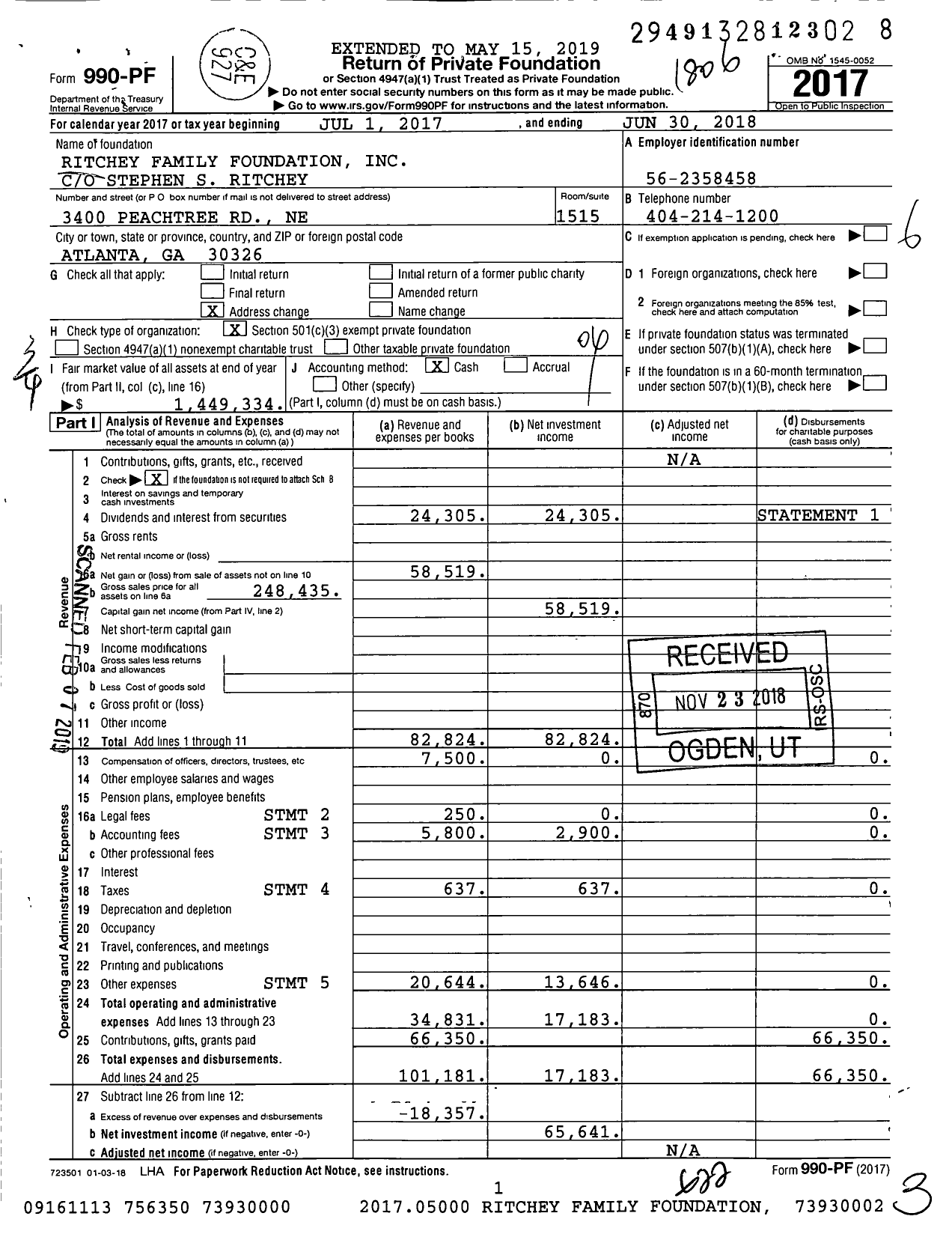 Image of first page of 2017 Form 990PF for Ritchey Family Foundation