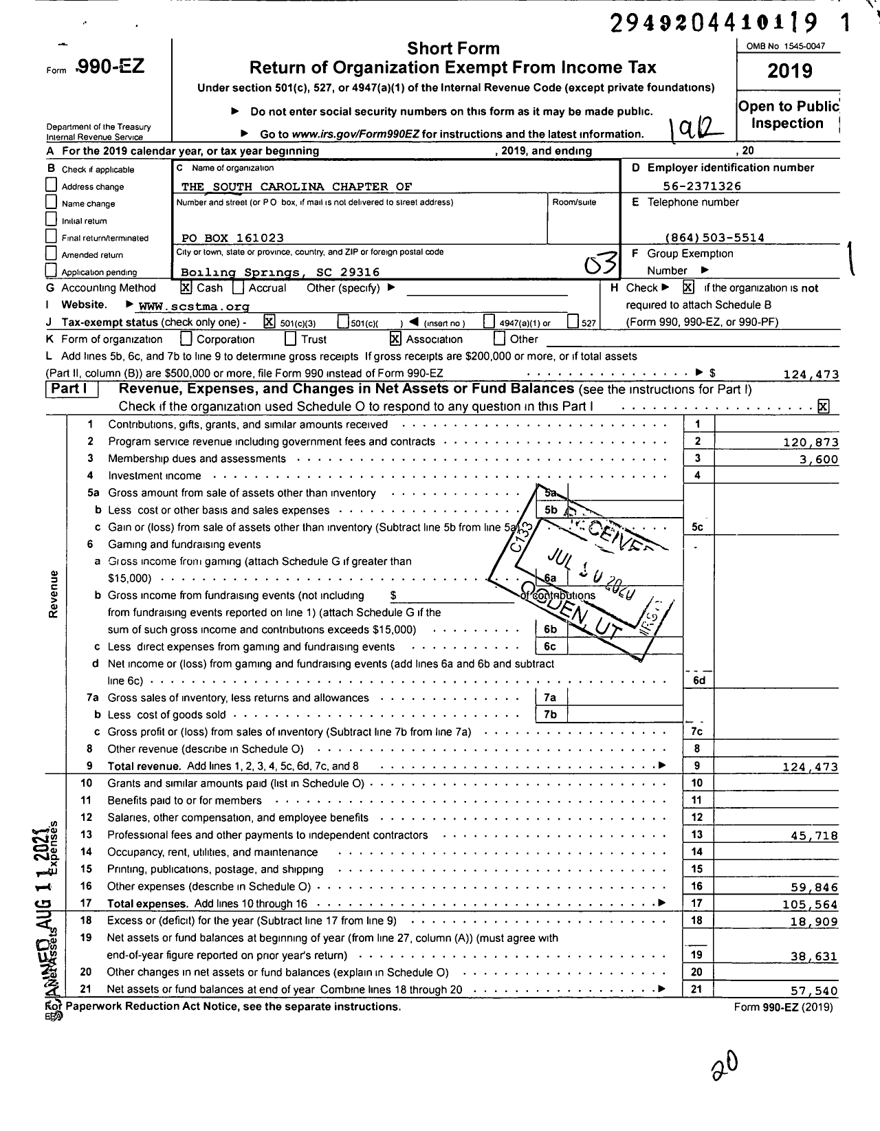 Image of first page of 2019 Form 990EZ for The South Carolina Chapter of