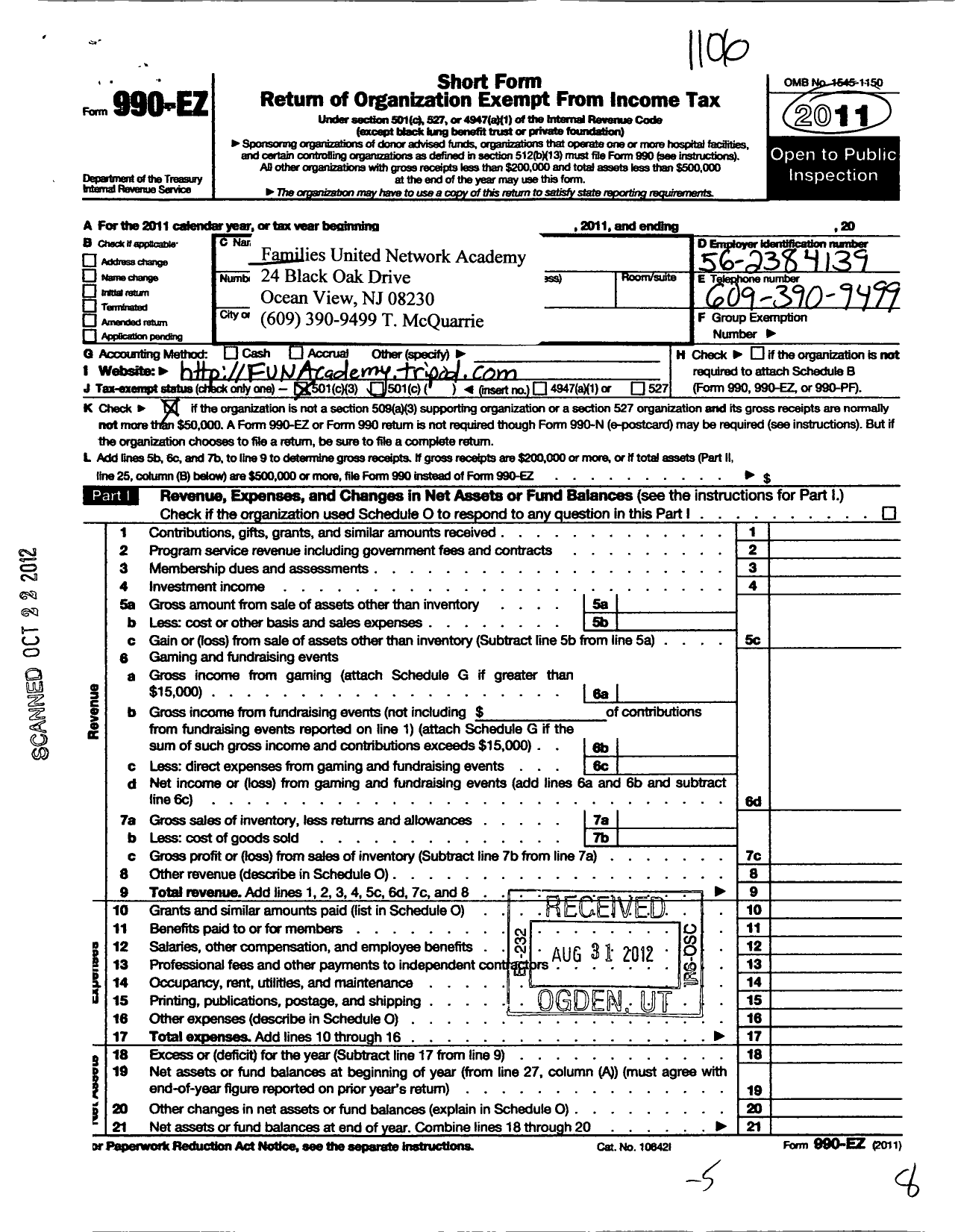 Image of first page of 2011 Form 990EZ for Families United Network Academy (FUN)