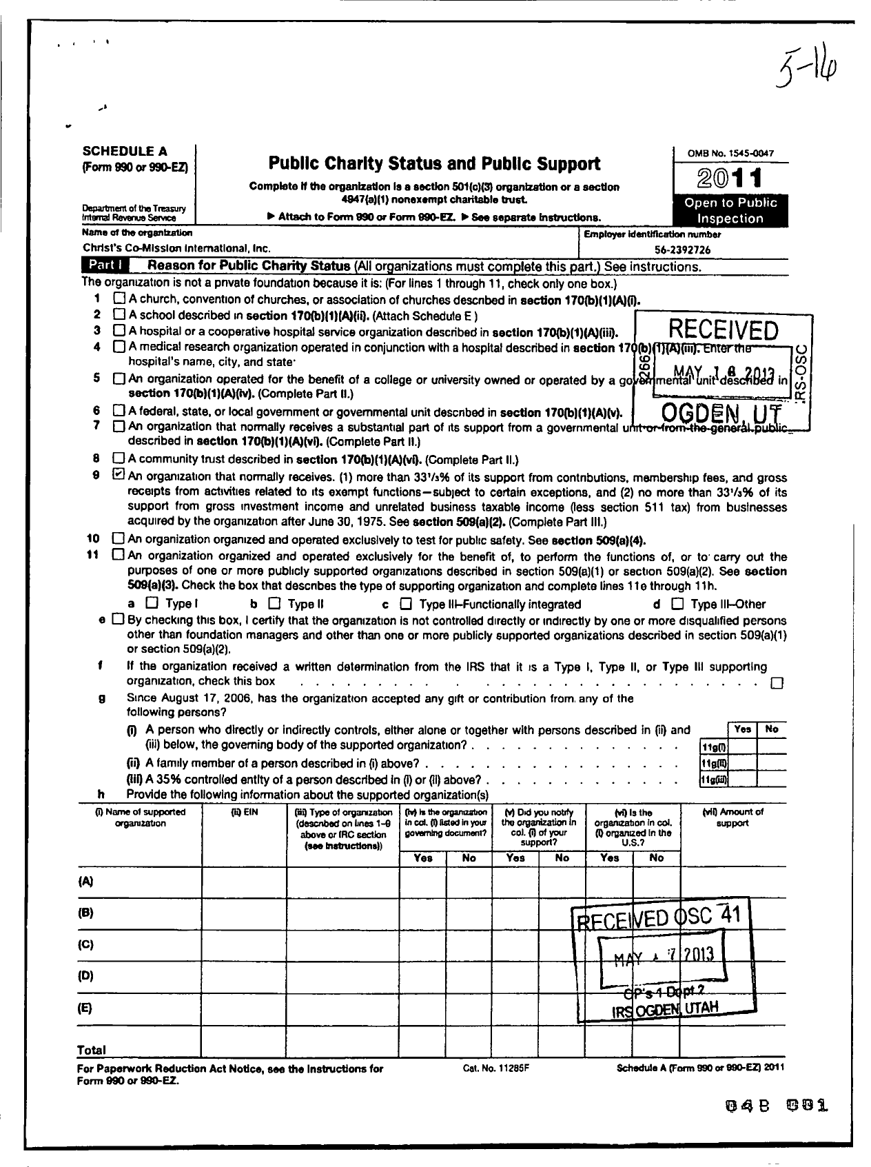 Image of first page of 2011 Form 990ER for Christs Co-Mission
