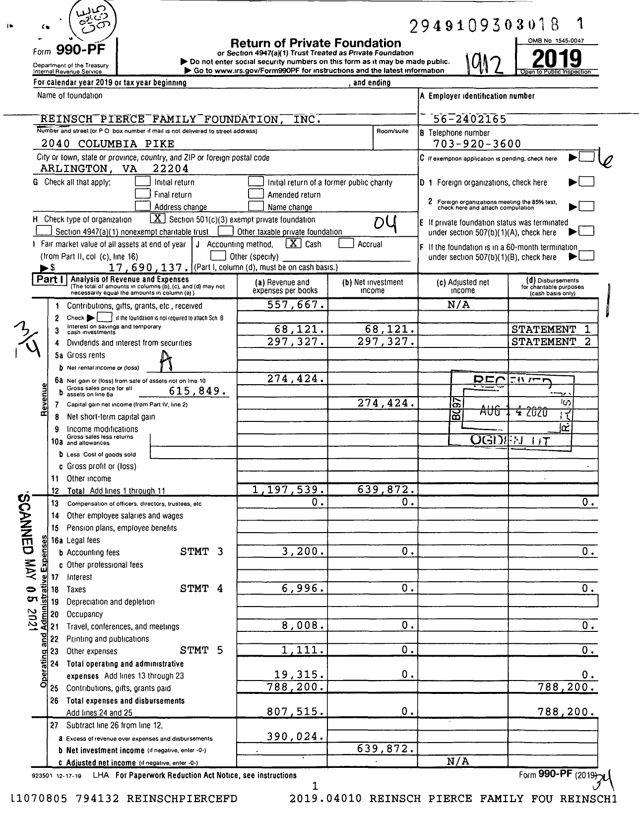 Image of first page of 2019 Form 990PF for Arlington Chamber of Commerce