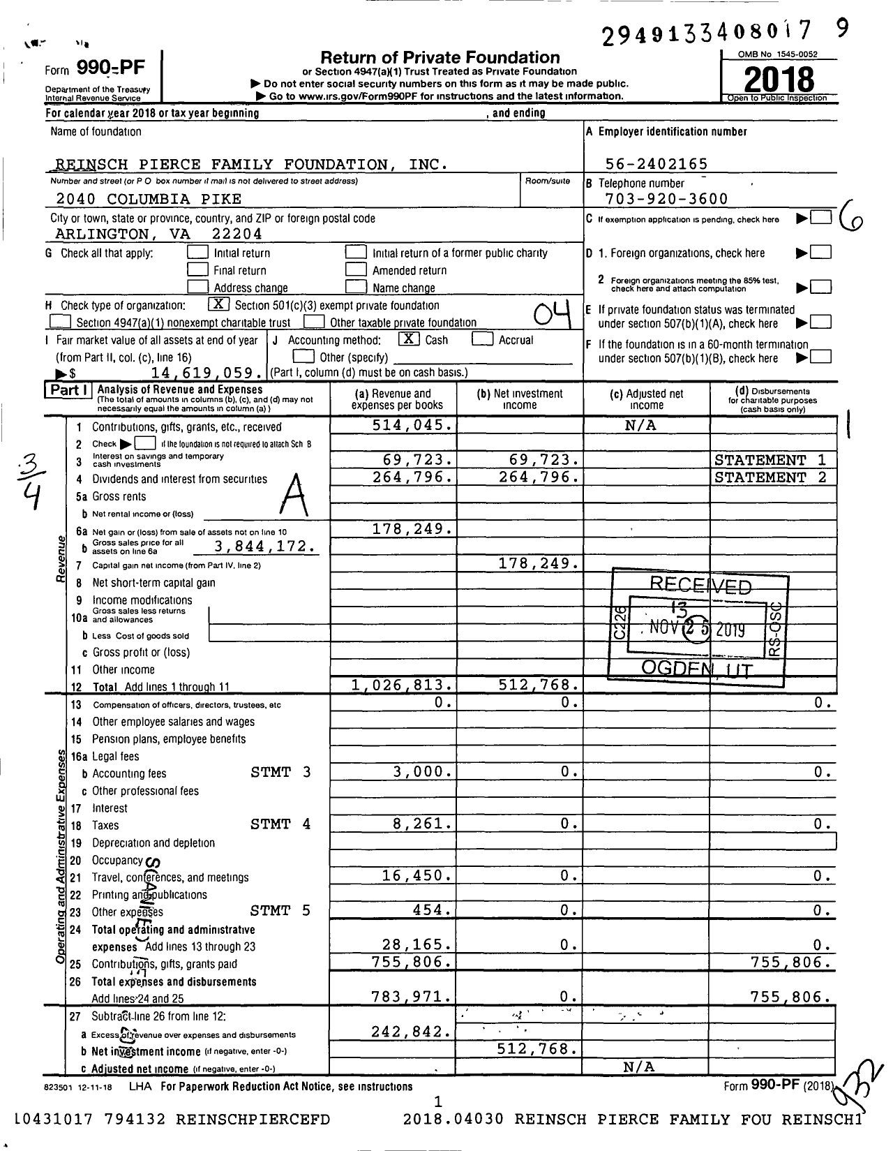 Image of first page of 2018 Form 990PF for Arlington Chamber of Commerce