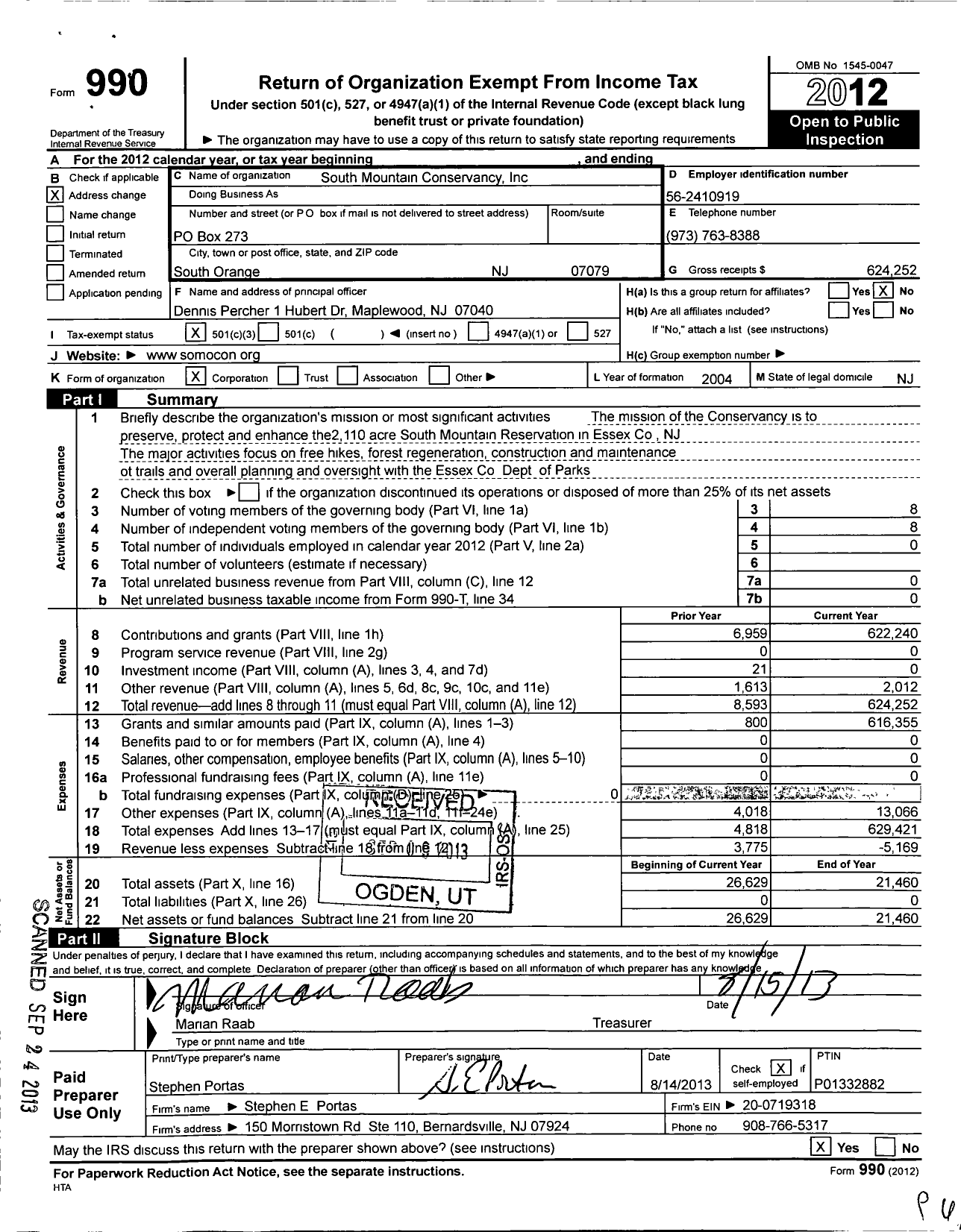 Image of first page of 2012 Form 990 for South Mountain Conservancy