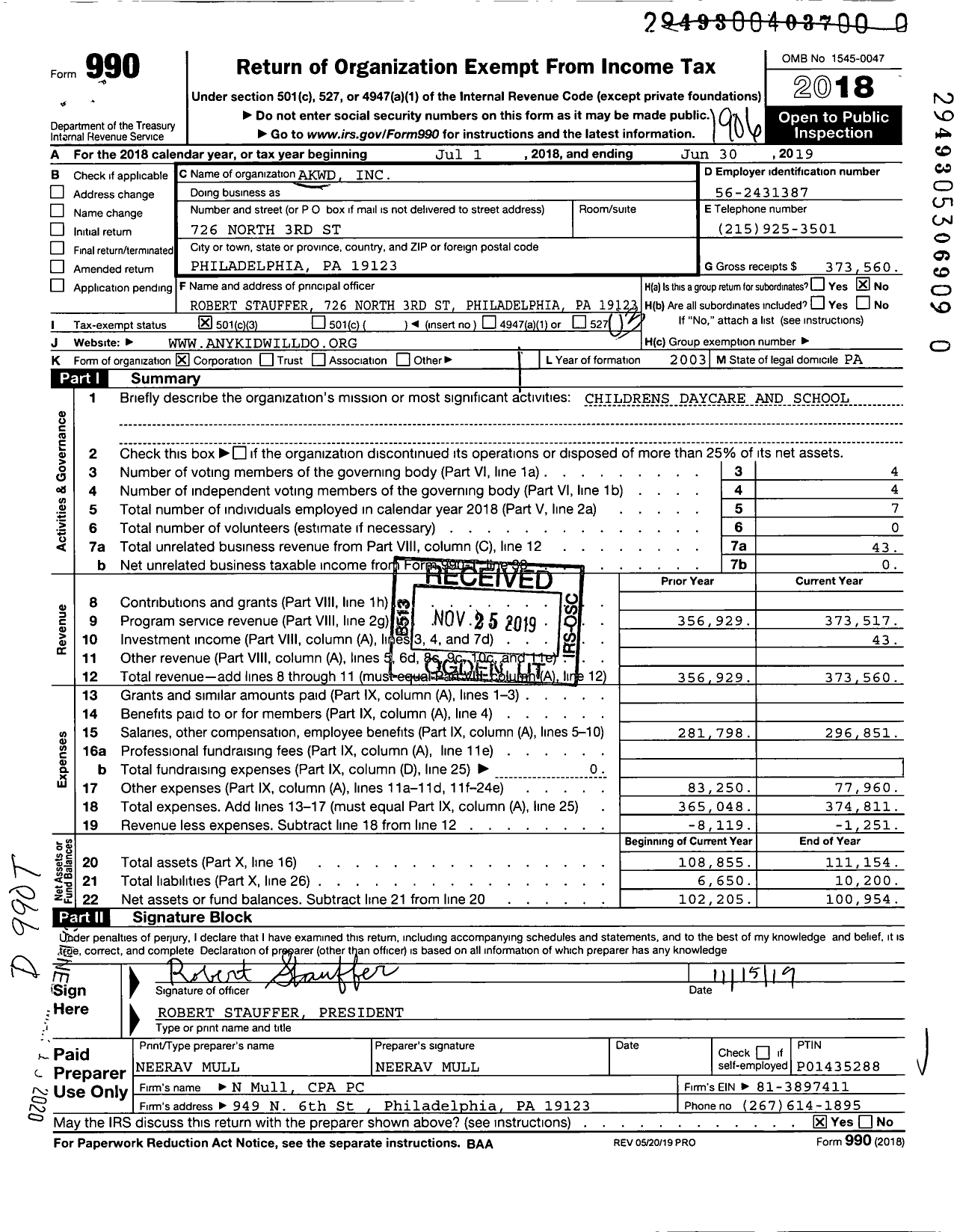 Image of first page of 2018 Form 990 for Akwd