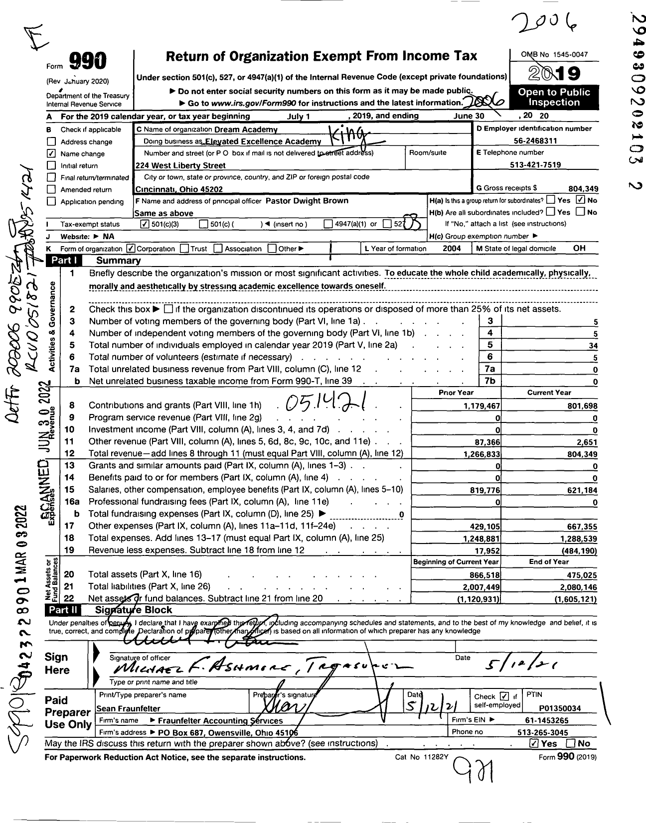 Image of first page of 2019 Form 990 for Elevated Excellence Academy
