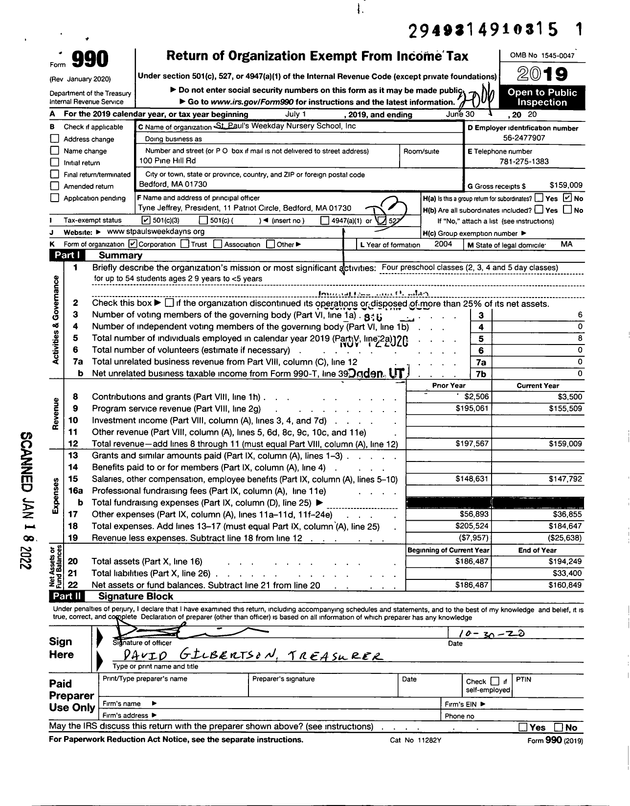 Image of first page of 2019 Form 990 for St Paul's Weekday Nursery School