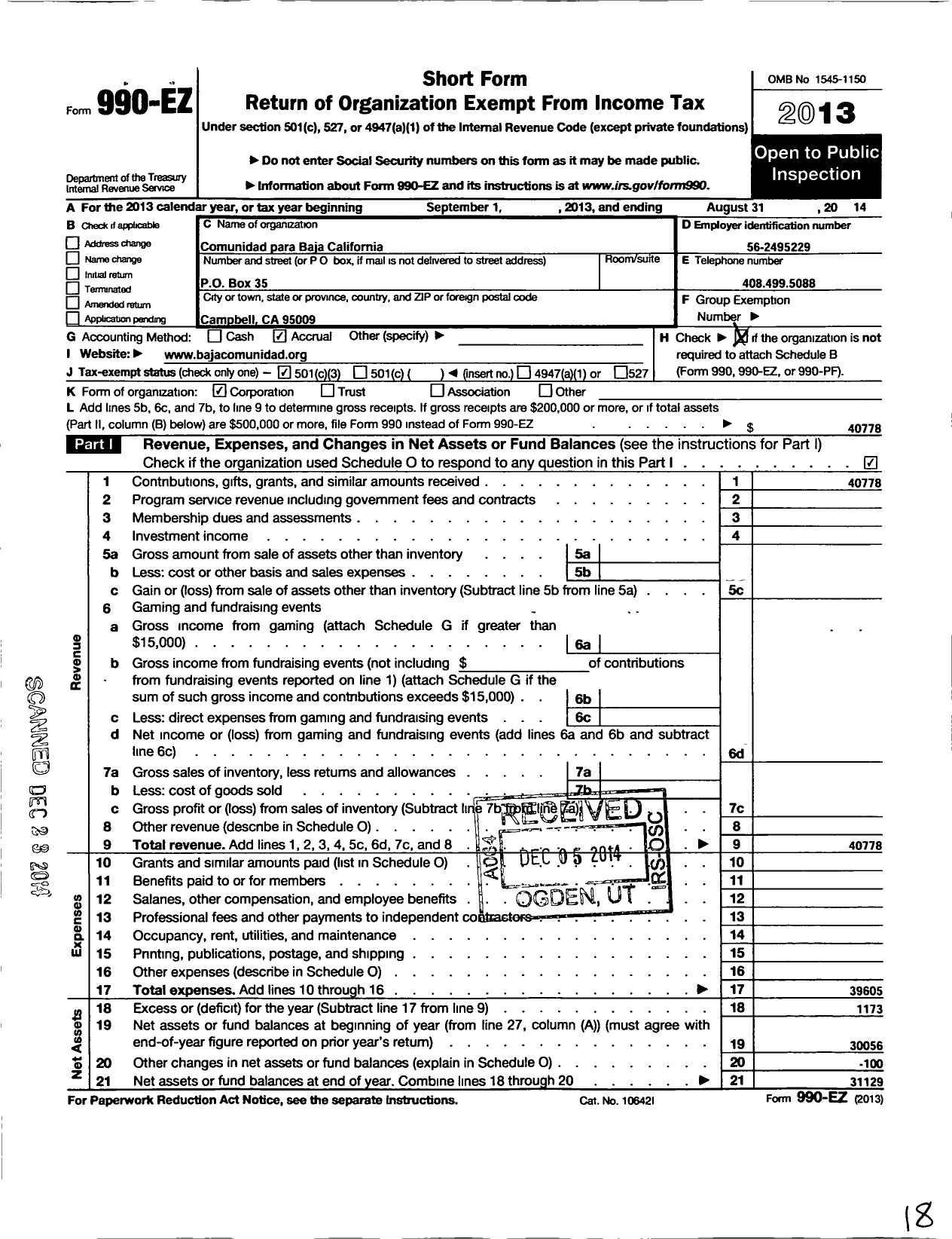 Image of first page of 2013 Form 990EZ for Comunidad para Baja California