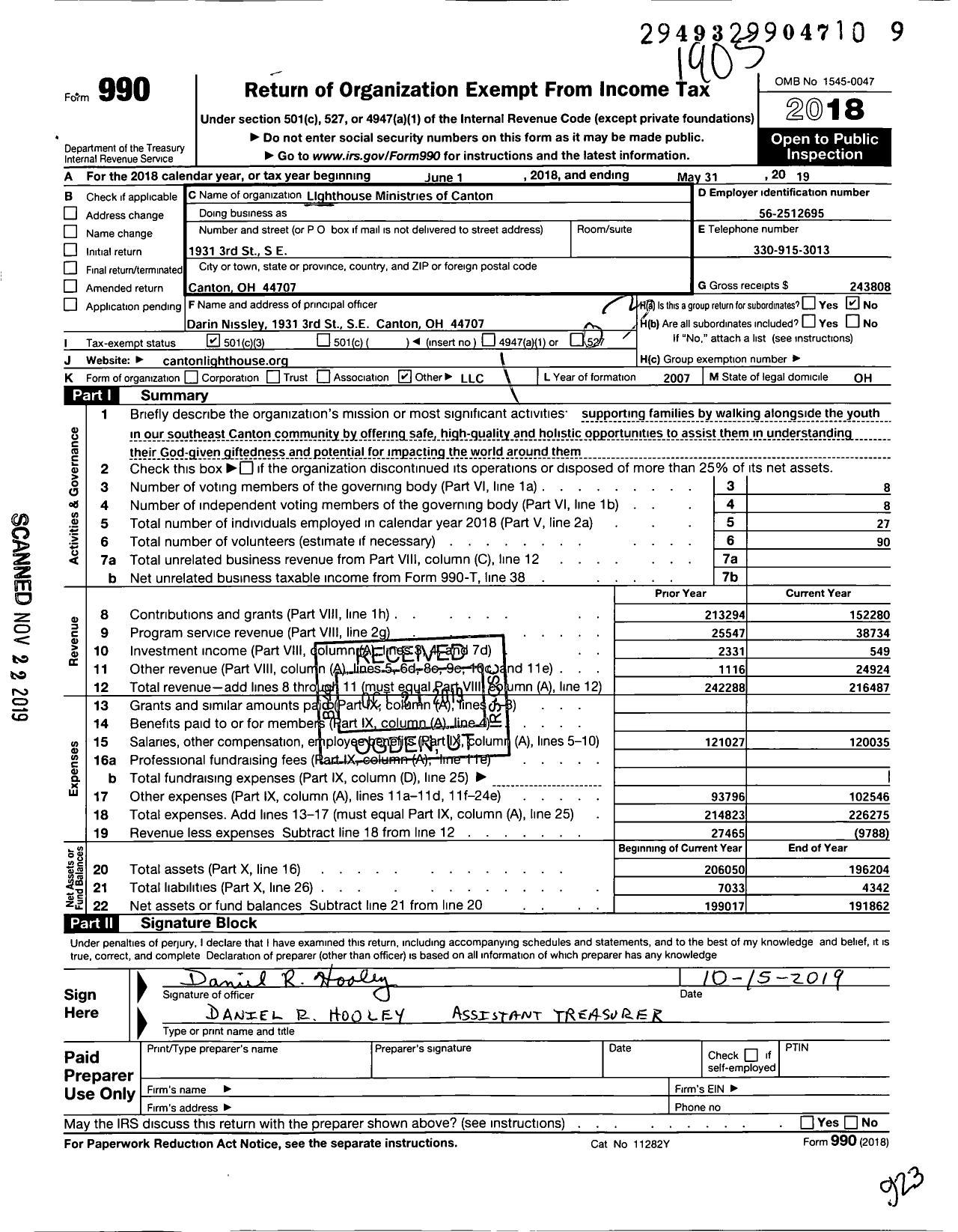 Image of first page of 2018 Form 990 for Lighthouse Ministries of Canton