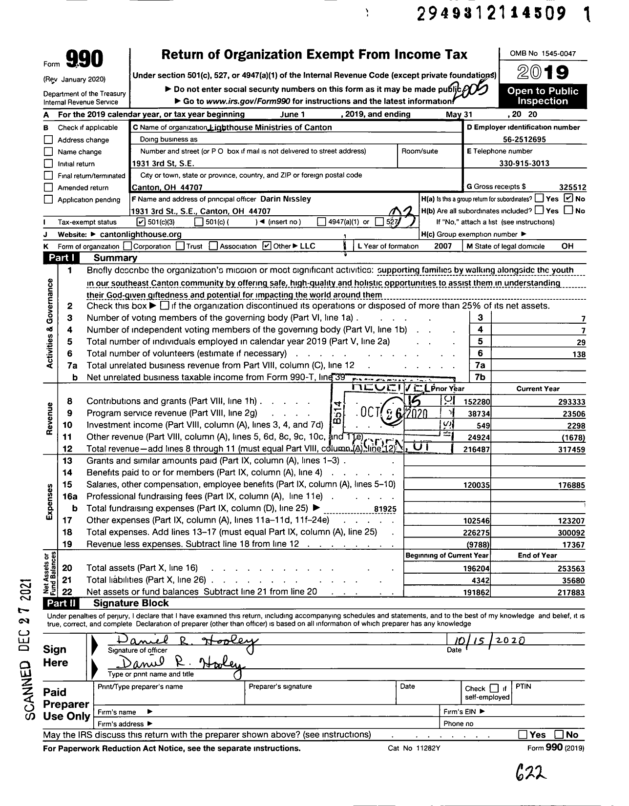 Image of first page of 2019 Form 990 for Lighthouse Ministries of Canton