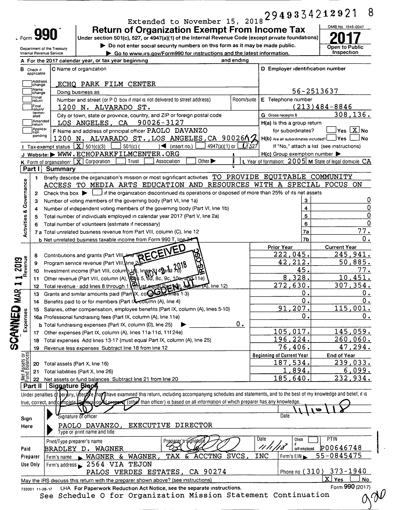 Image of first page of 2017 Form 990 for Echo Park Film Center