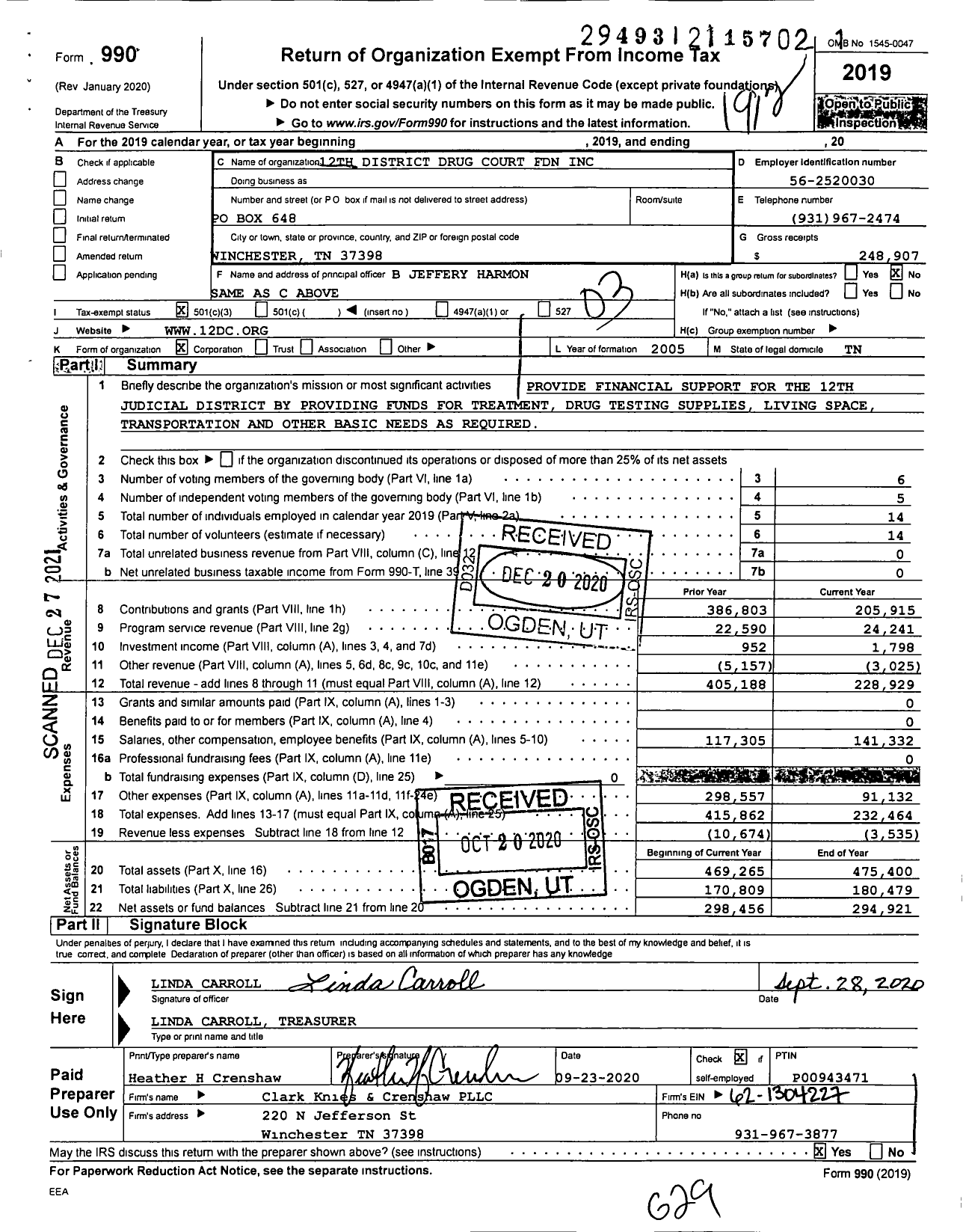 Image of first page of 2019 Form 990 for Recovery Support and Personal Growth Alliance