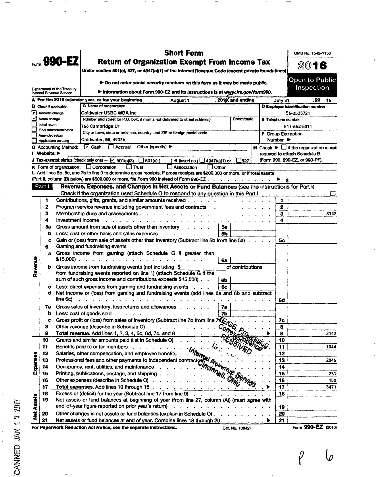 Image of first page of 2015 Form 990EZ for United States Bowling Congress