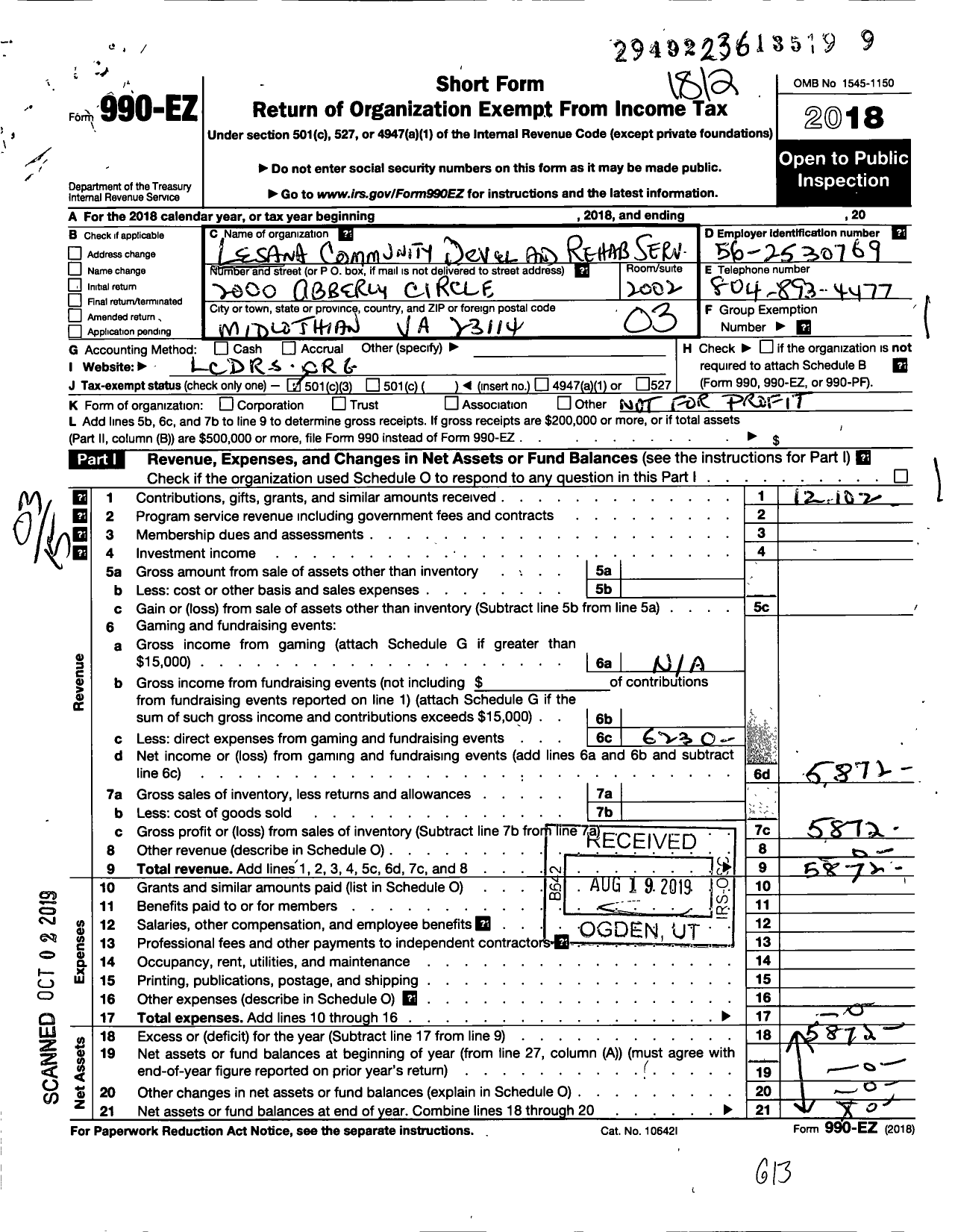 Image of first page of 2018 Form 990EZ for Lesana Community Development Services (LCDS)