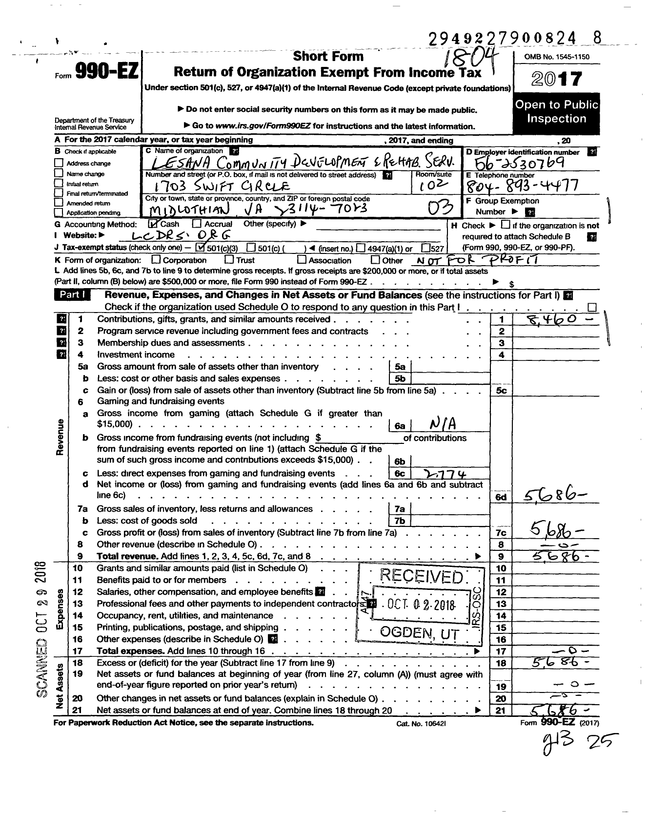 Image of first page of 2017 Form 990EZ for Lesana Community Development Services (LCDS)