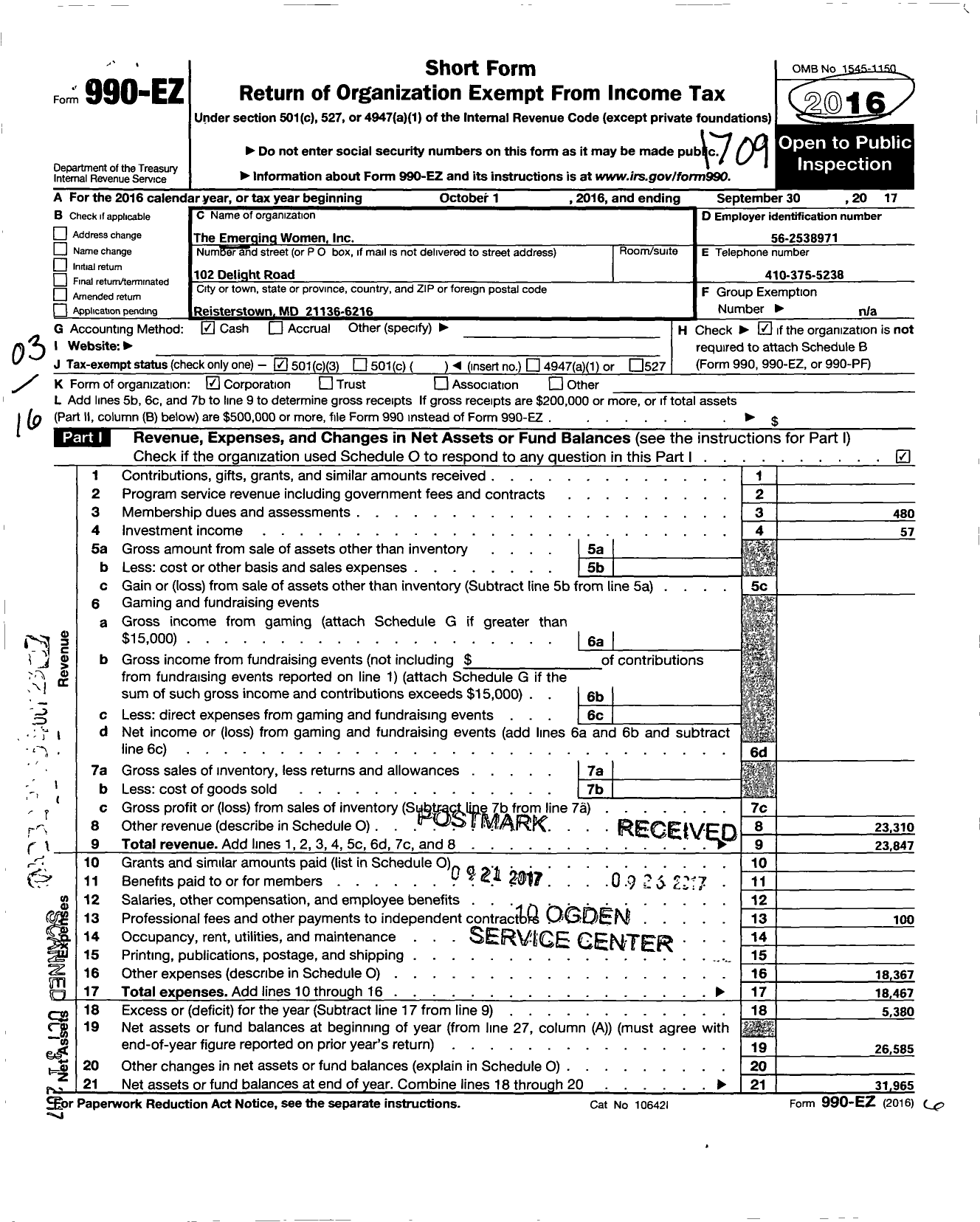 Image of first page of 2016 Form 990EZ for The Emerging Women