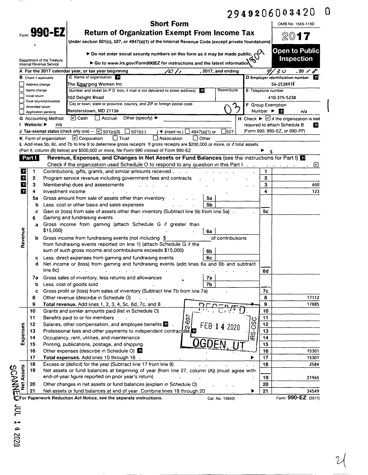 Image of first page of 2017 Form 990EZ for The Emerging Women