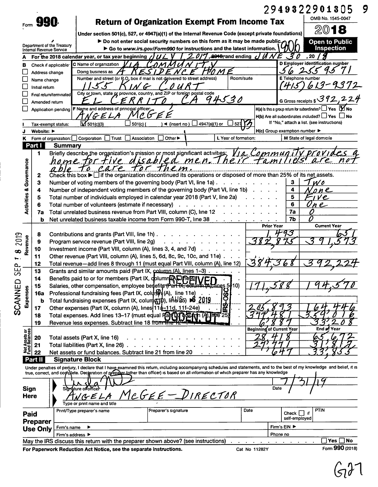 Image of first page of 2017 Form 990 for Via Community / A Residence Home