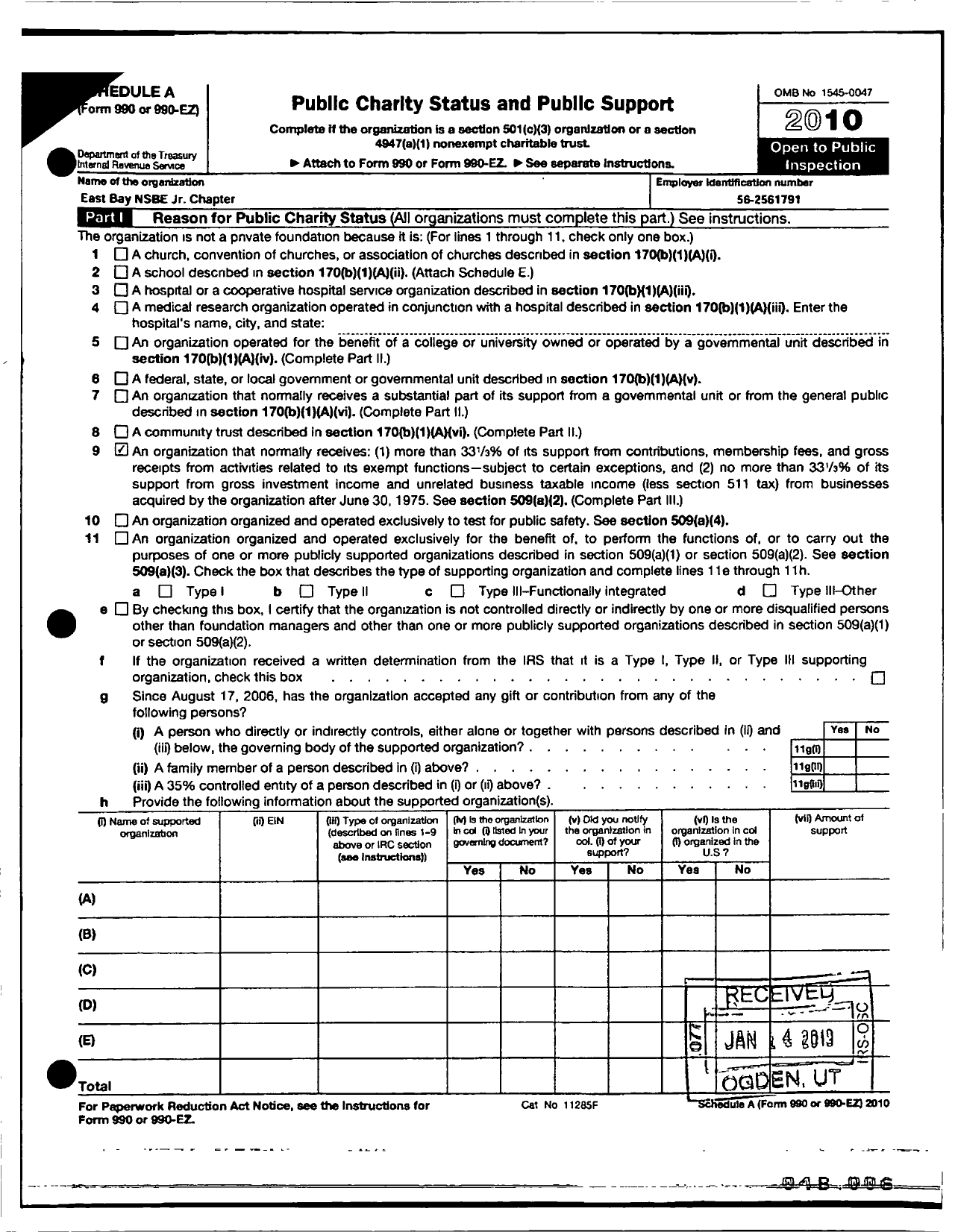 Image of first page of 2010 Form 990ER for East Bay Nsbe JR Chapter