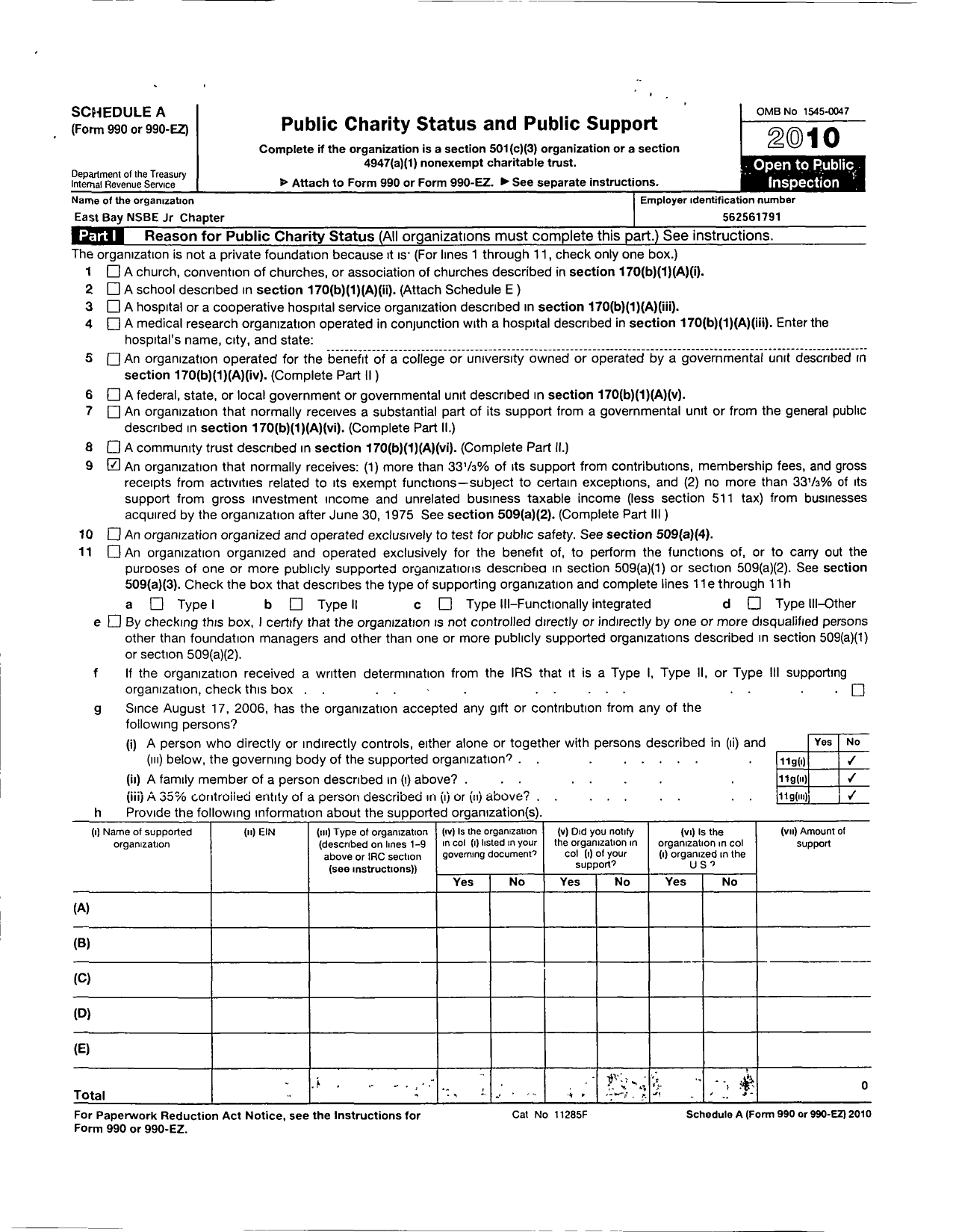 Image of first page of 2010 Form 990ER for East Bay Nsbe JR Chapter