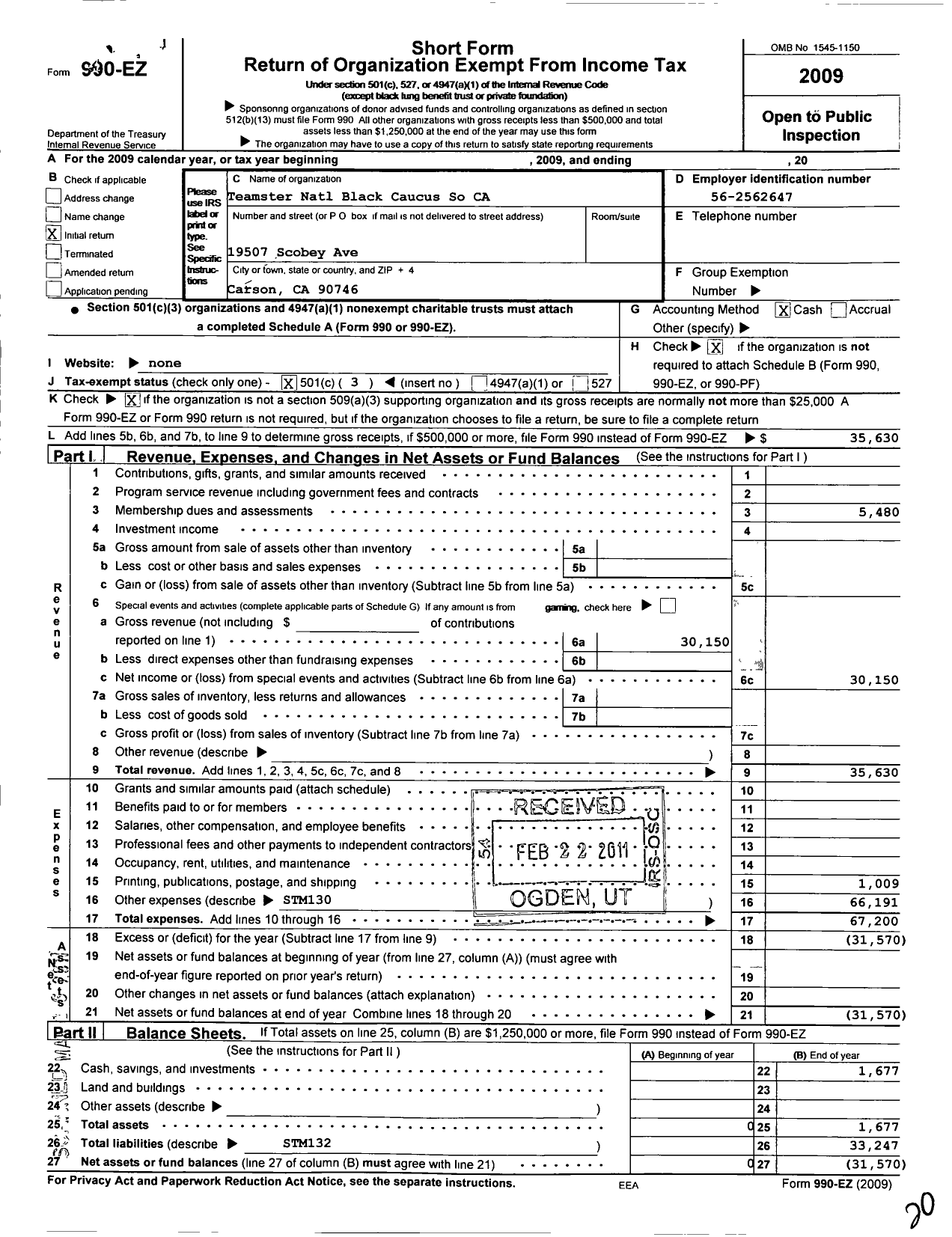 Image of first page of 2009 Form 990EZ for TNBC So Cal Chapter