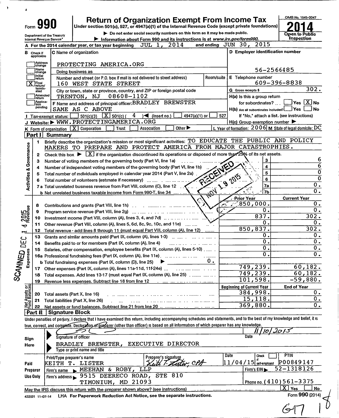 Image of first page of 2014 Form 990O for Protecting Americaorg