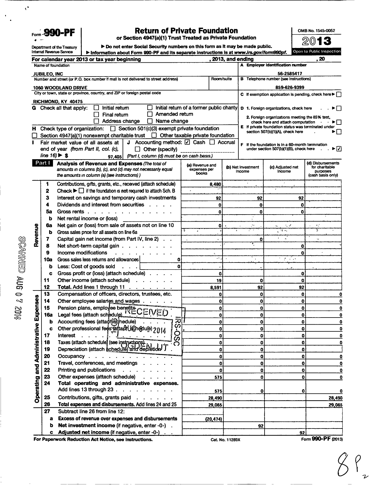 Image of first page of 2013 Form 990PF for Jubileo