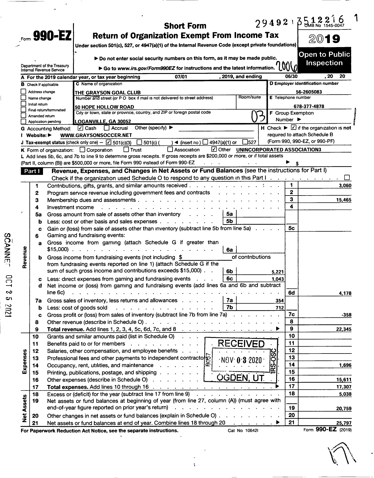 Image of first page of 2019 Form 990EZ for Grayson Goal Club