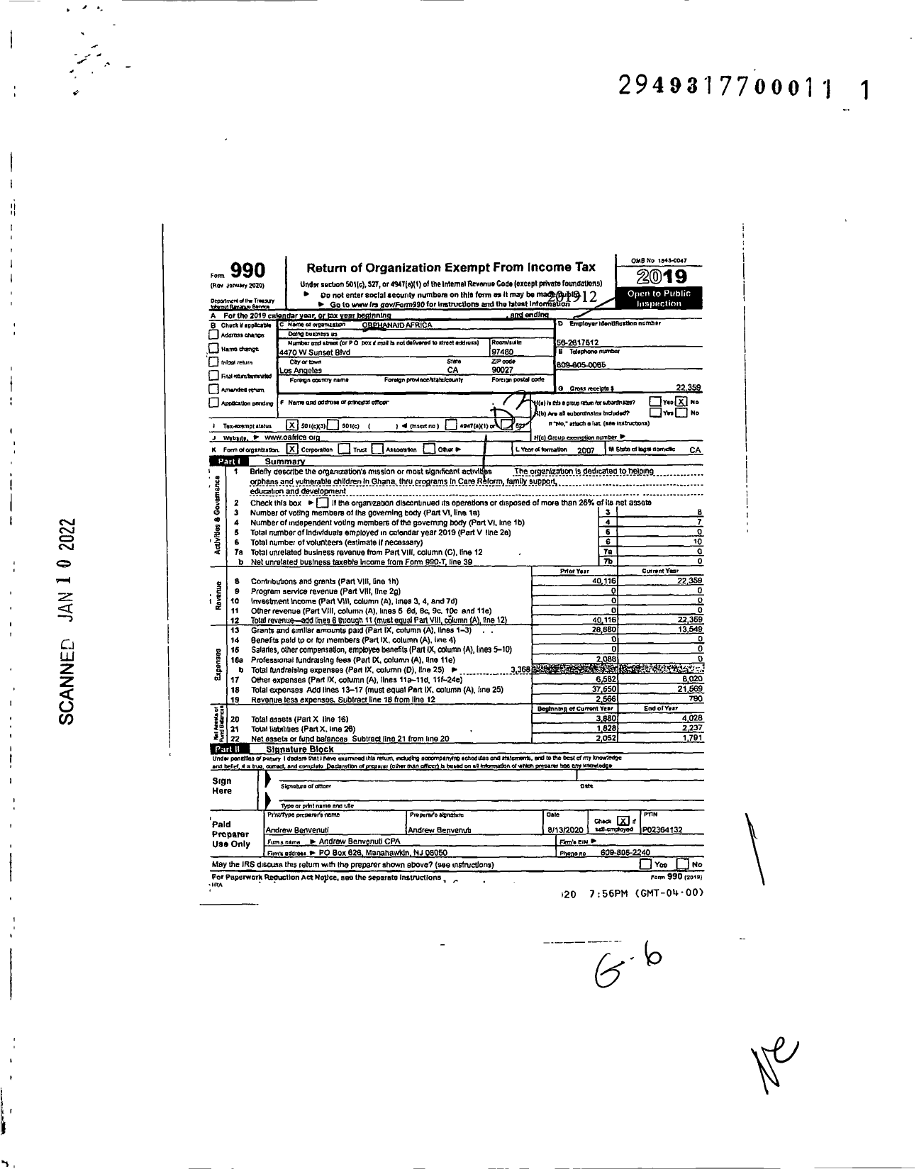 Image of first page of 2019 Form 990 for Orphanaid Africa