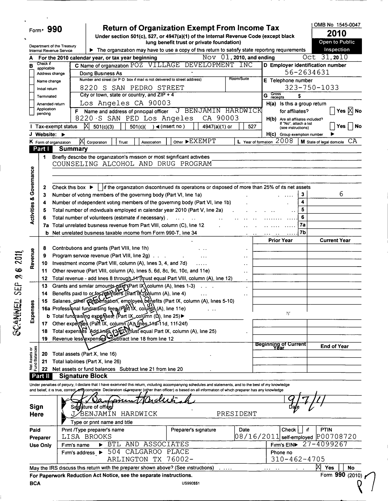 Image of first page of 2009 Form 990 for Poz Village Development Corporation