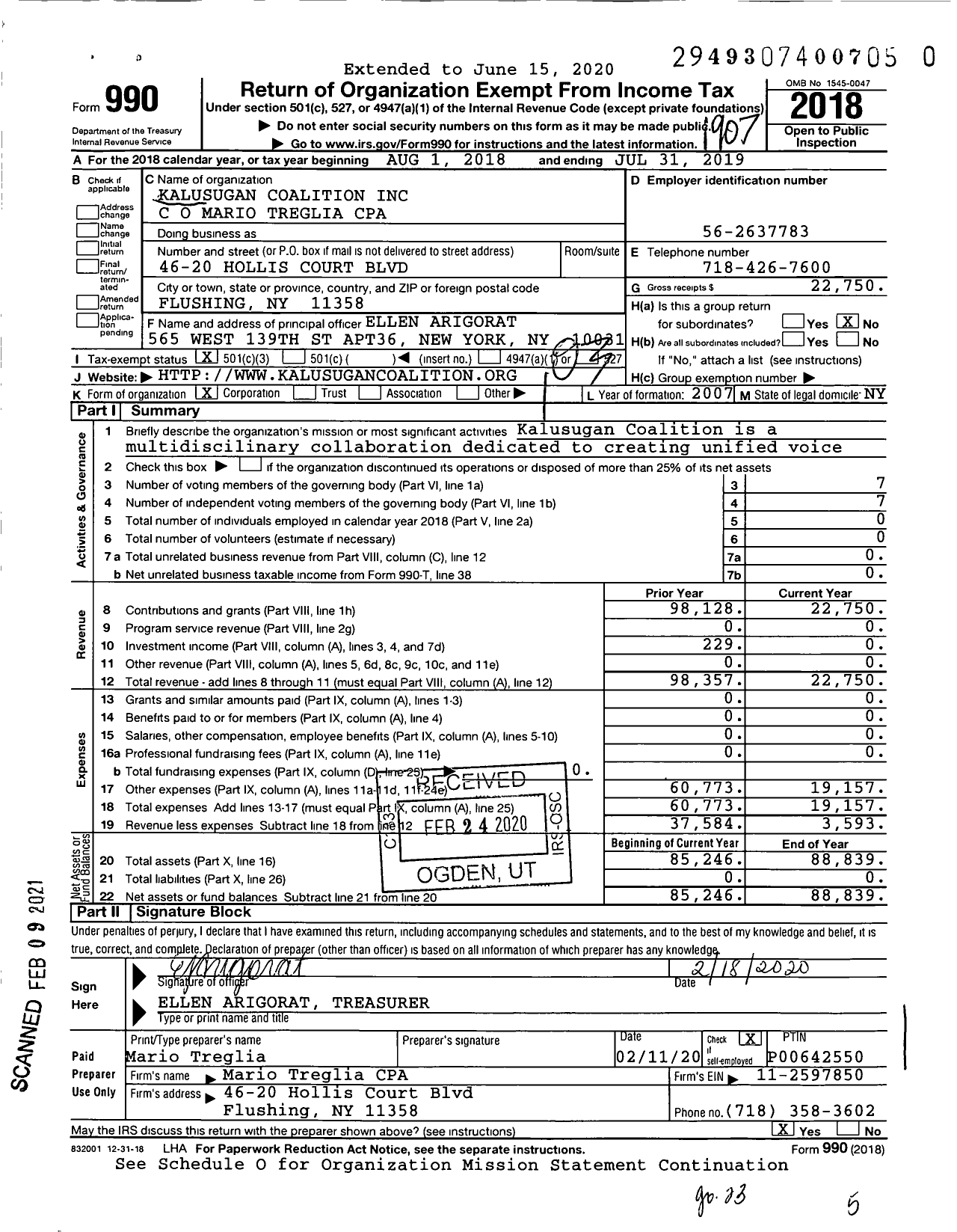 Image of first page of 2018 Form 990 for Kalusugan Coalition