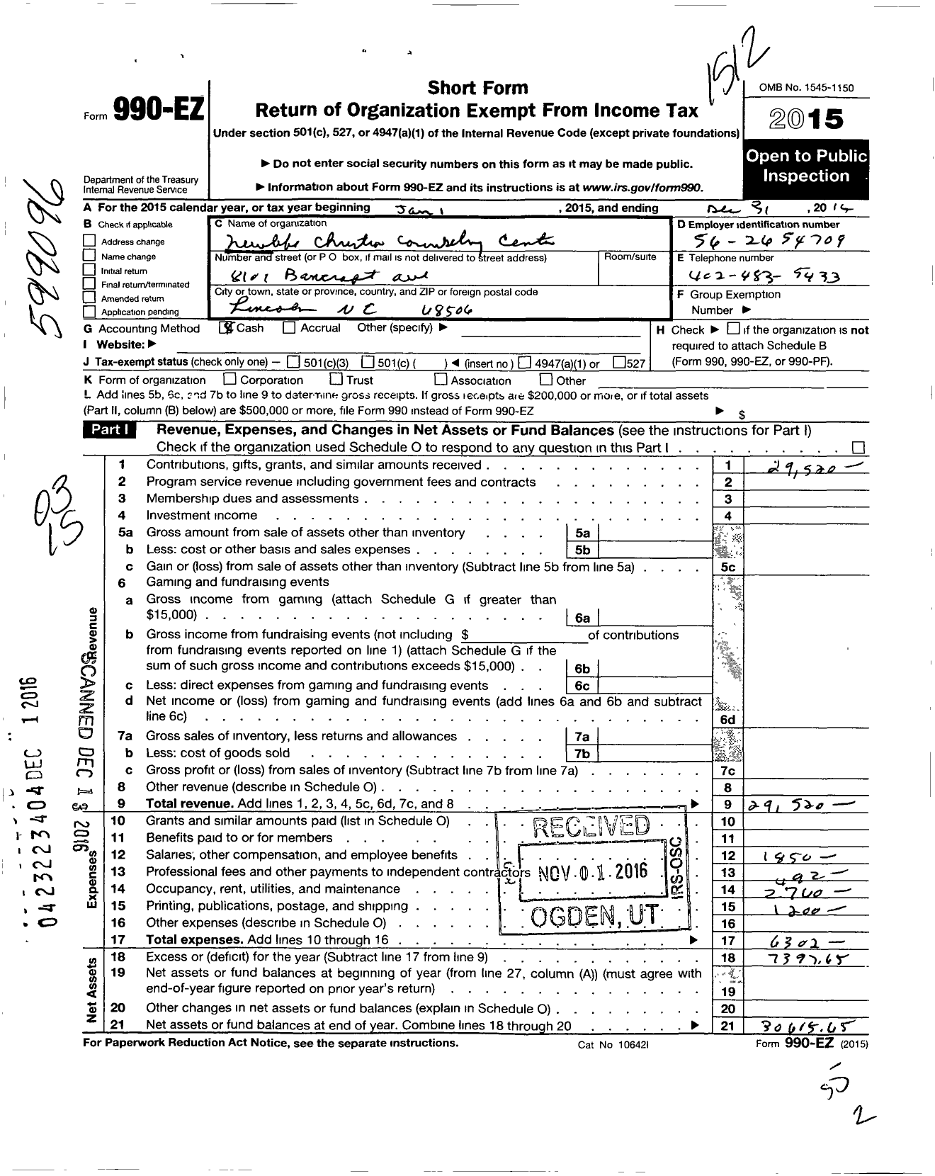 Image of first page of 2015 Form 990EO for Newlife Christian Counseling Center International