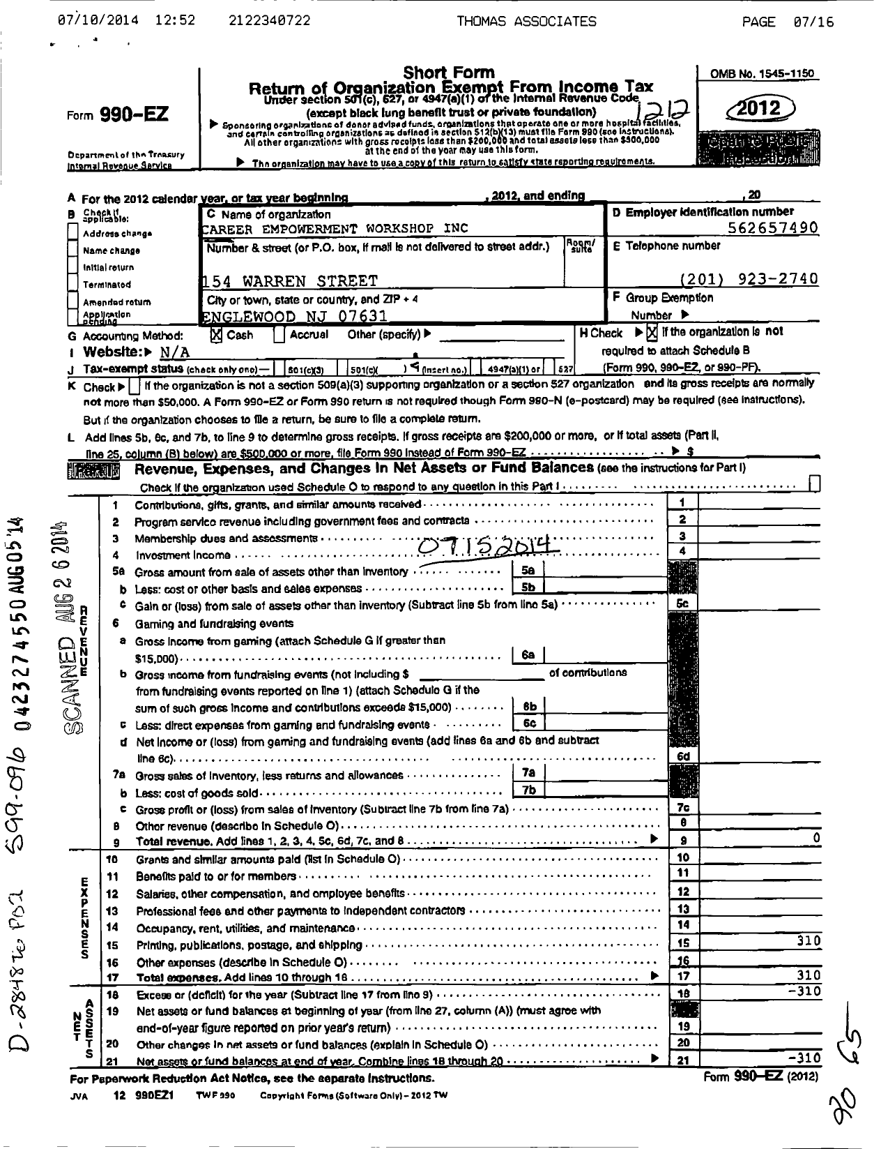 Image of first page of 2012 Form 990EO for Career Empowerment Workshop