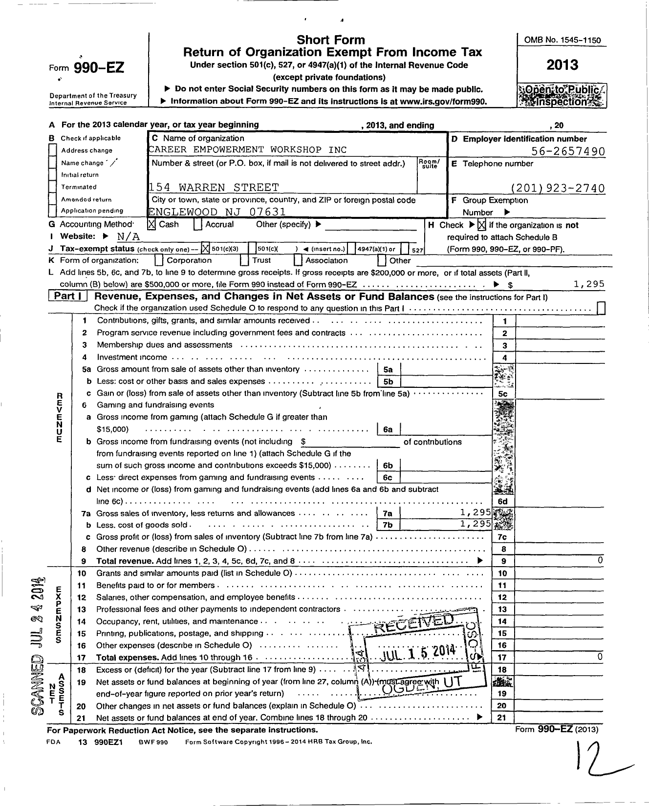 Image of first page of 2013 Form 990EZ for Career Empowerment Workshop