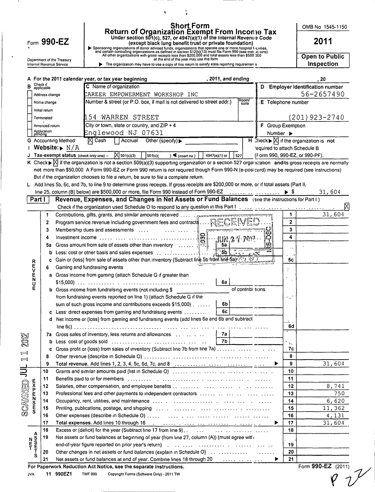 Image of first page of 2011 Form 990EZ for Career Empowerment Workshop