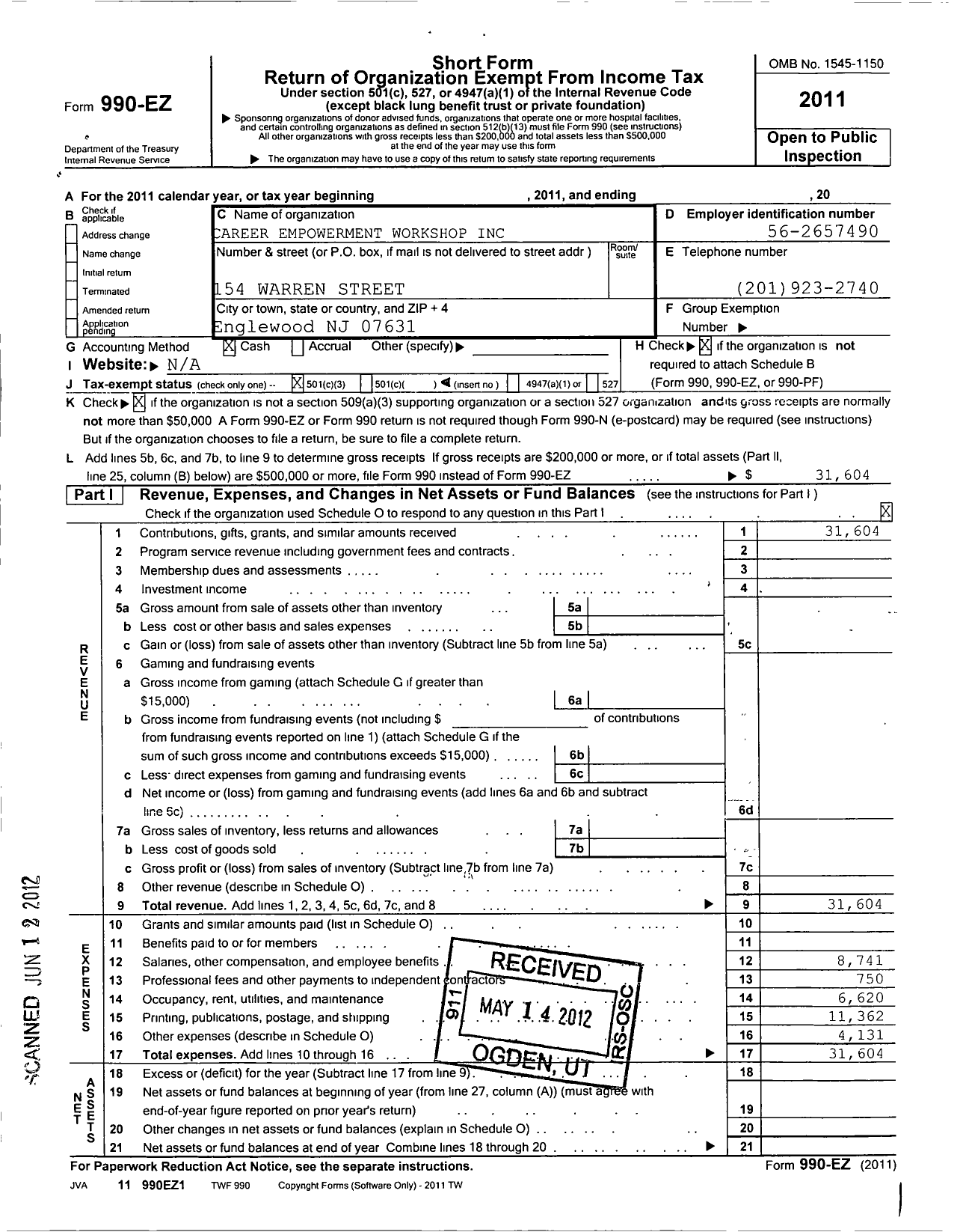 Image of first page of 2011 Form 990EZ for Career Empowerment Workshop