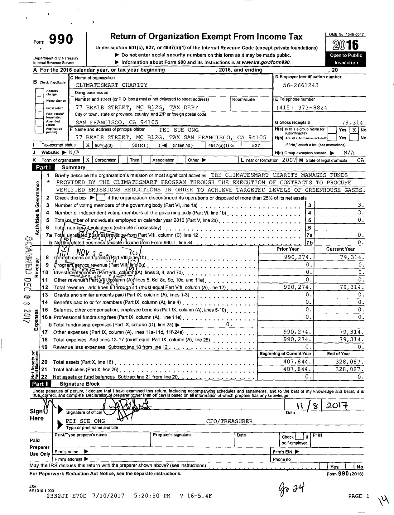 Image of first page of 2016 Form 990 for Climatesmart Charity