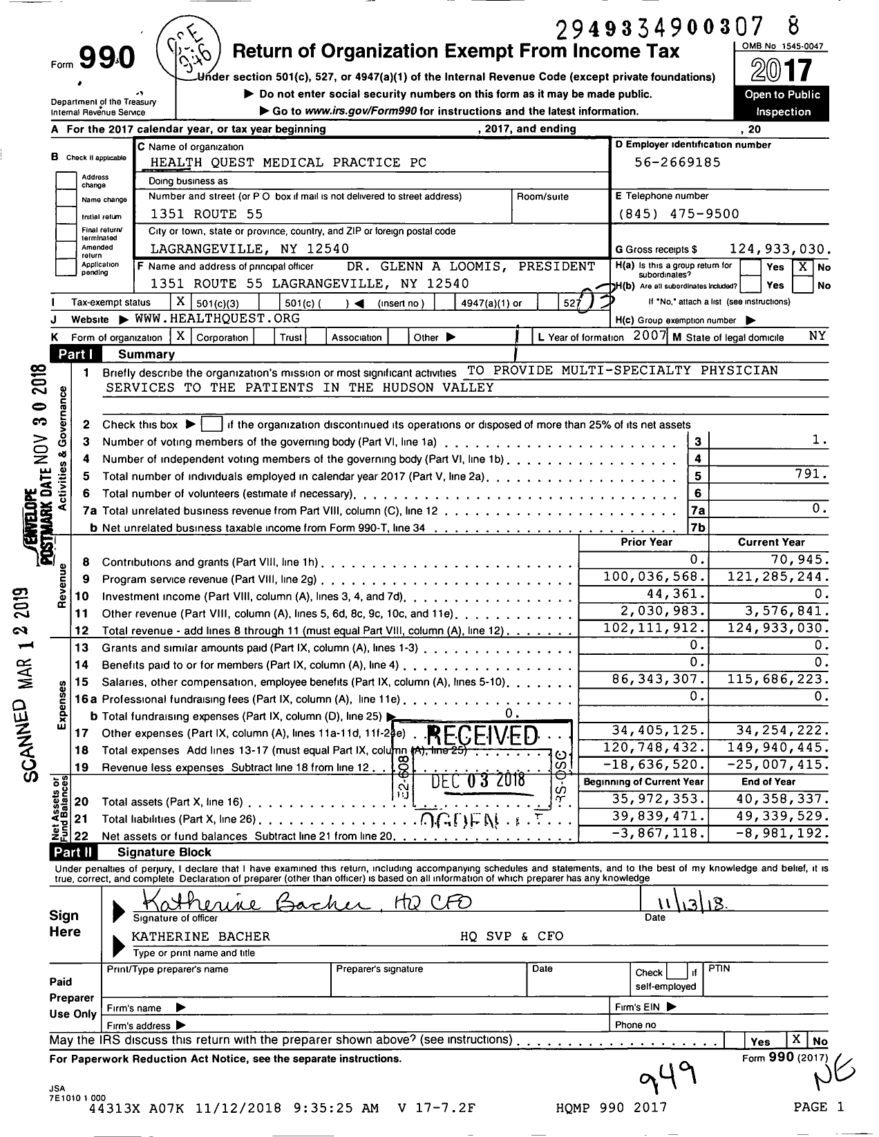 Image of first page of 2017 Form 990 for Nuvance Health Medical Practice PC