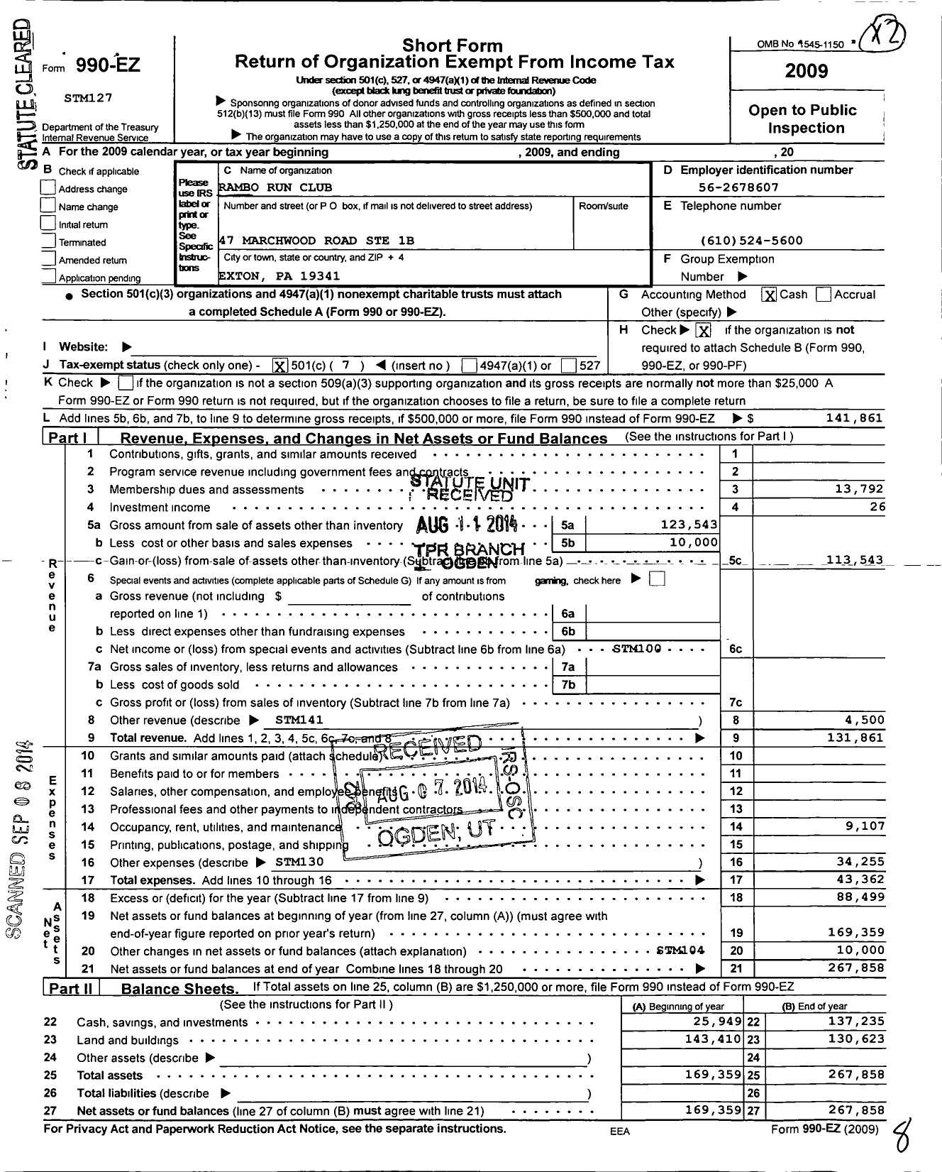 Image of first page of 2009 Form 990EO for Rambo Run Club