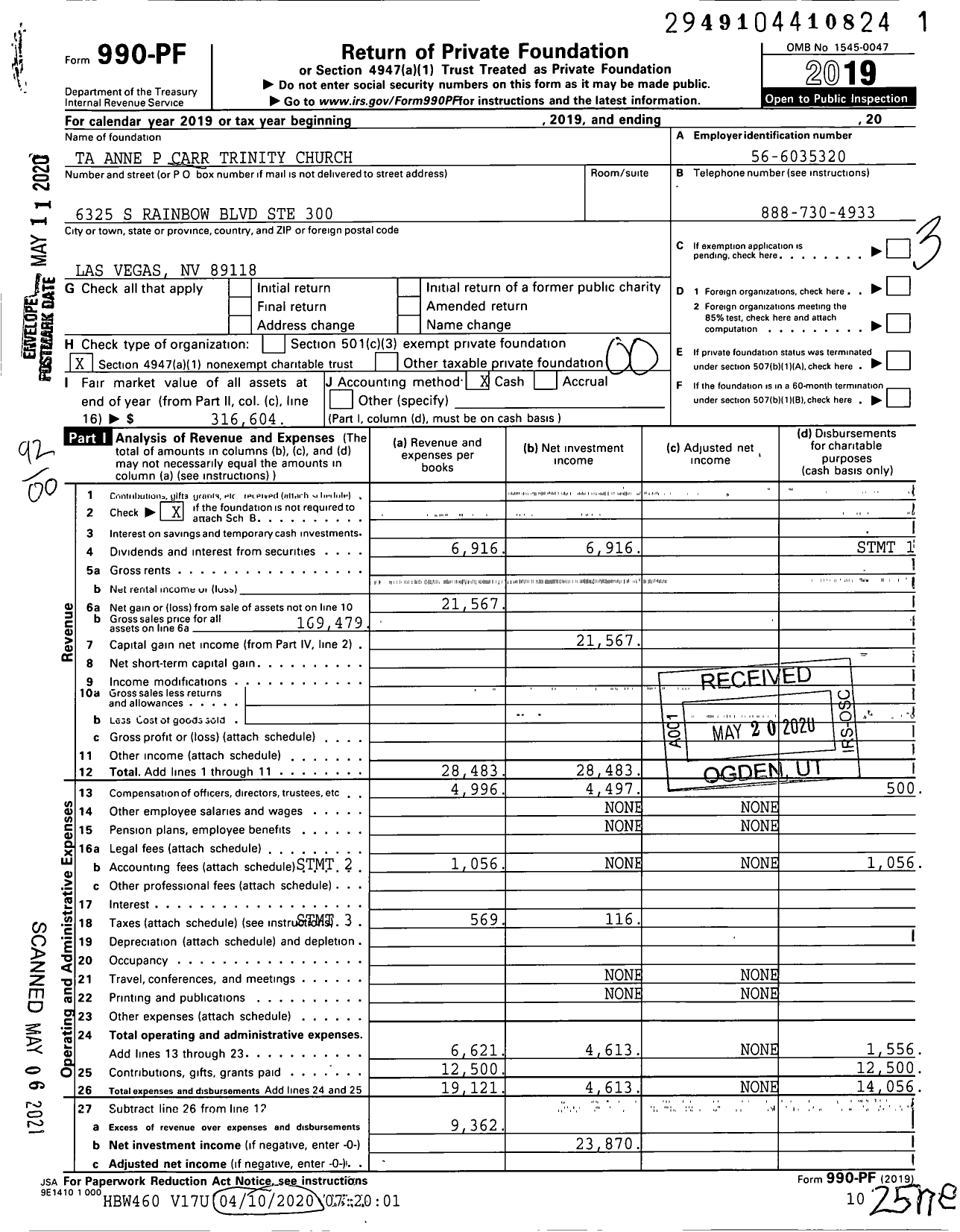 Image of first page of 2019 Form 990PF for Ta Anne P Carr Trinity Church