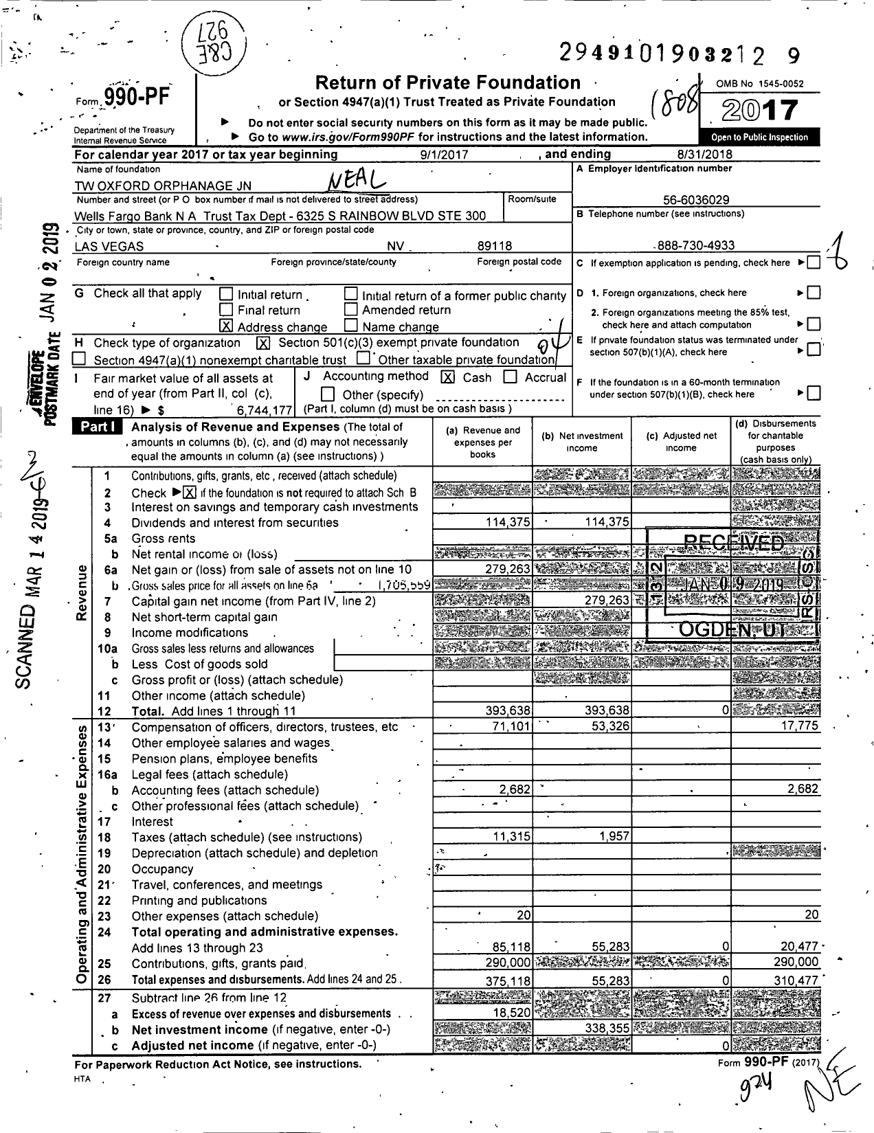 Image of first page of 2017 Form 990PF for TW Oxford Orphanage JN