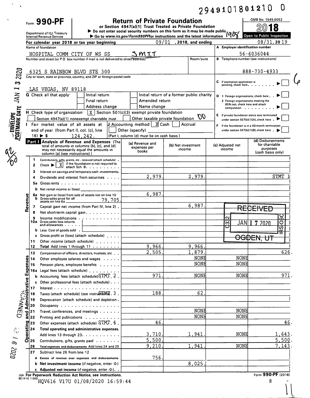 Image of first page of 2018 Form 990PR for Smith Sterling Tuw